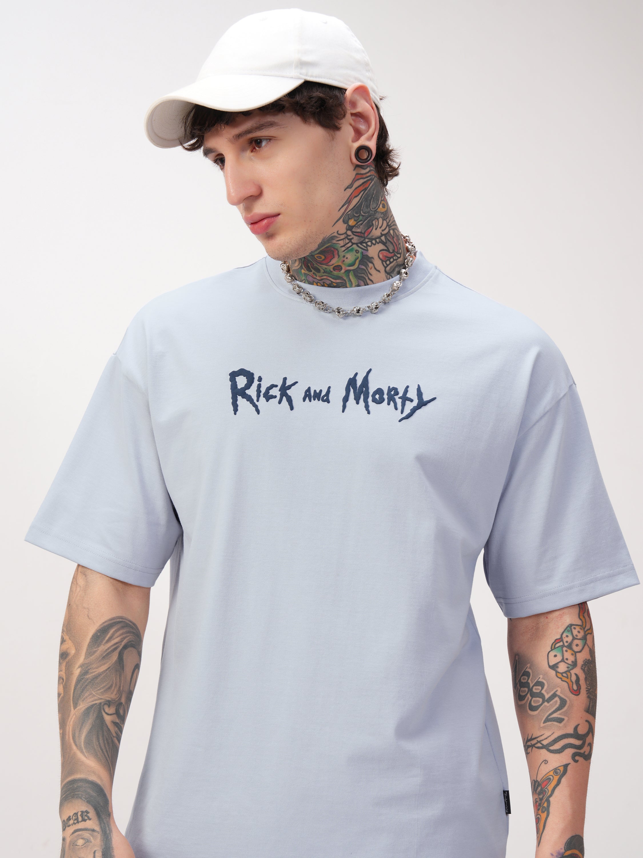 WB By Highlander Men Blue Rick And Morty Printed Round Neck Oversized Fit T-Shirt - Blue - Image 1
