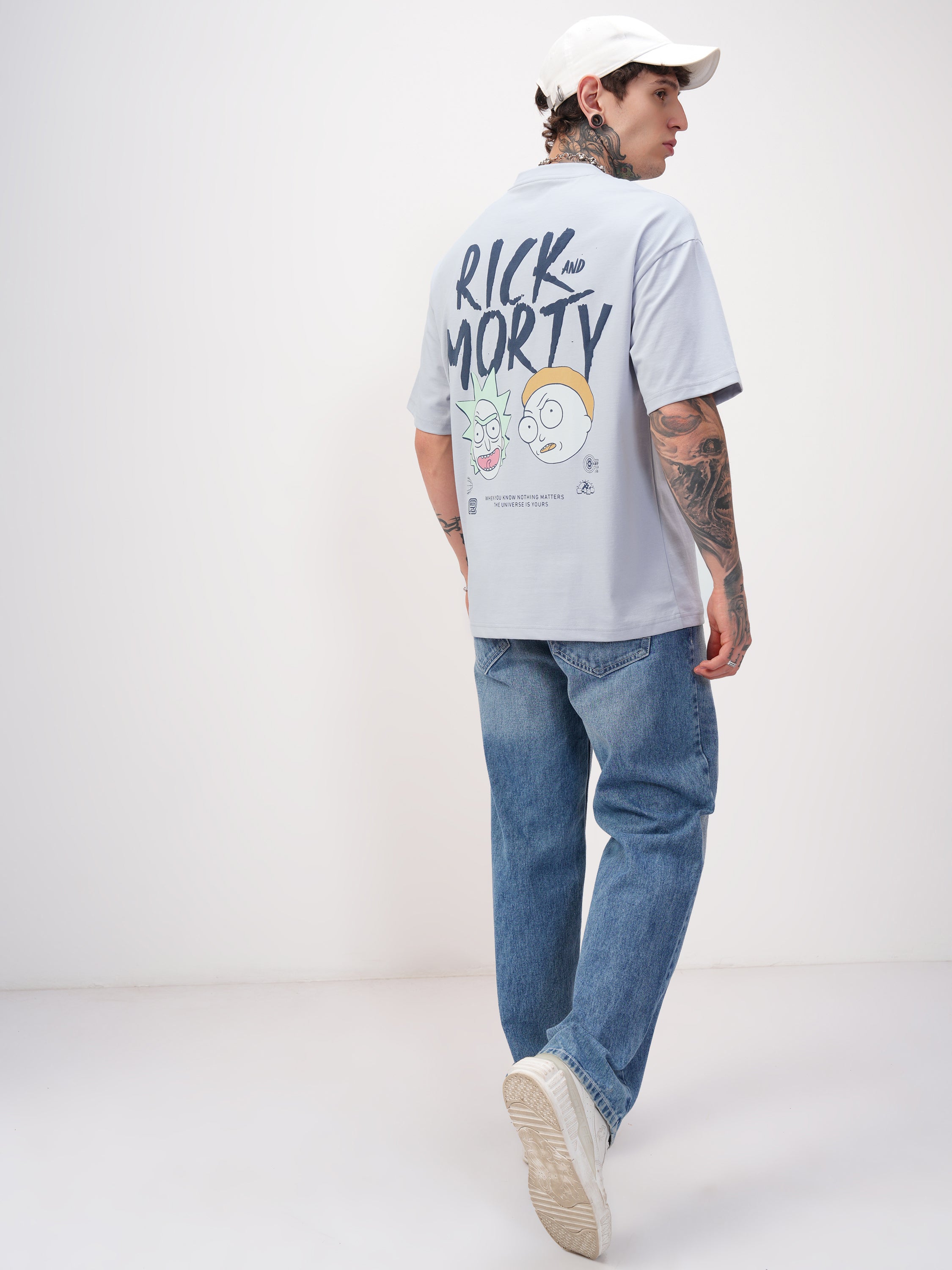 WB By Highlander Men Blue Rick And Morty Printed Round Neck Oversized Fit T-Shirt - Blue - Image 2