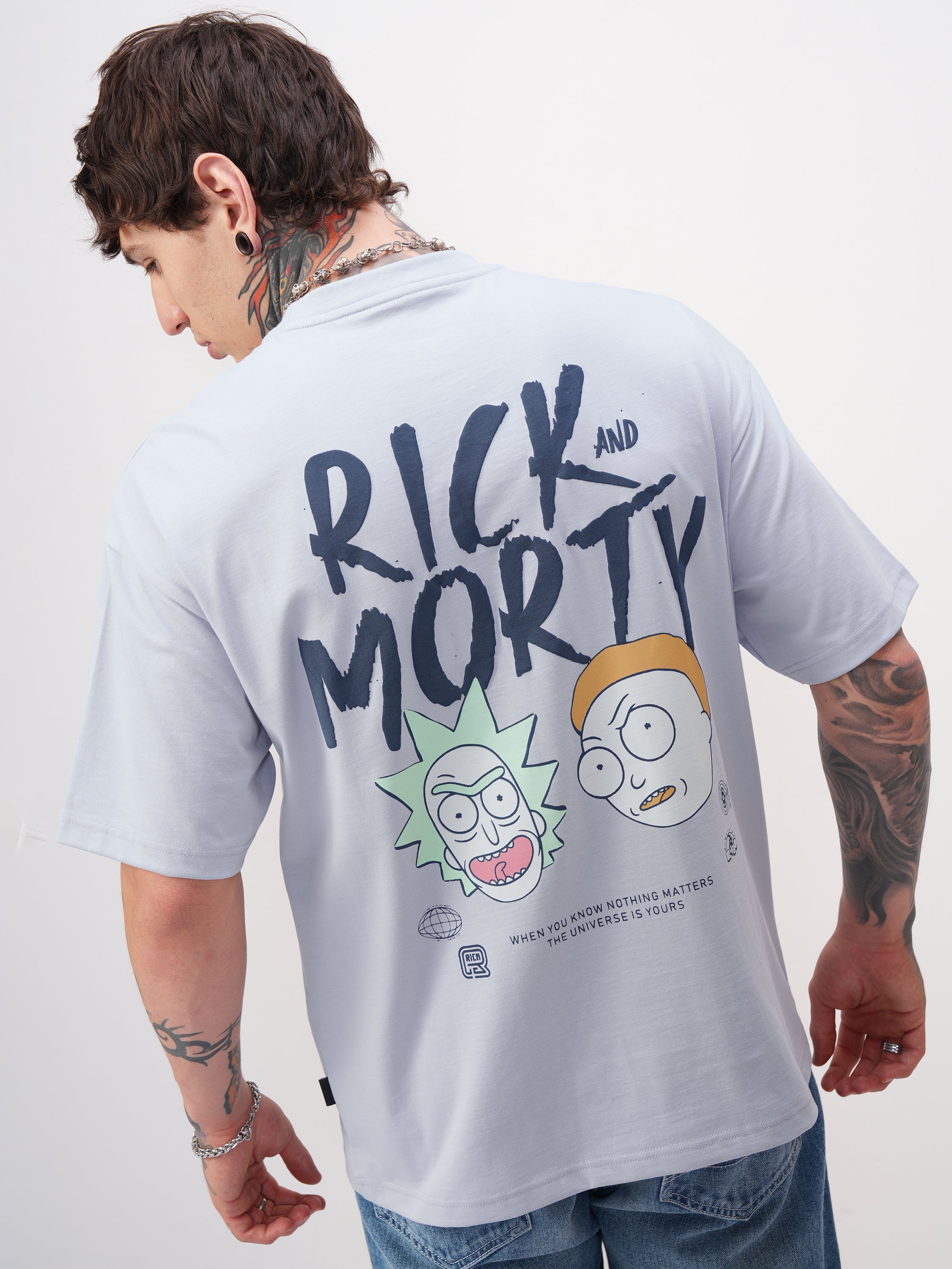 WB By Highlander Men Blue Rick And Morty Printed Round Neck Oversized Fit T-Shirt - Blue - Image 3