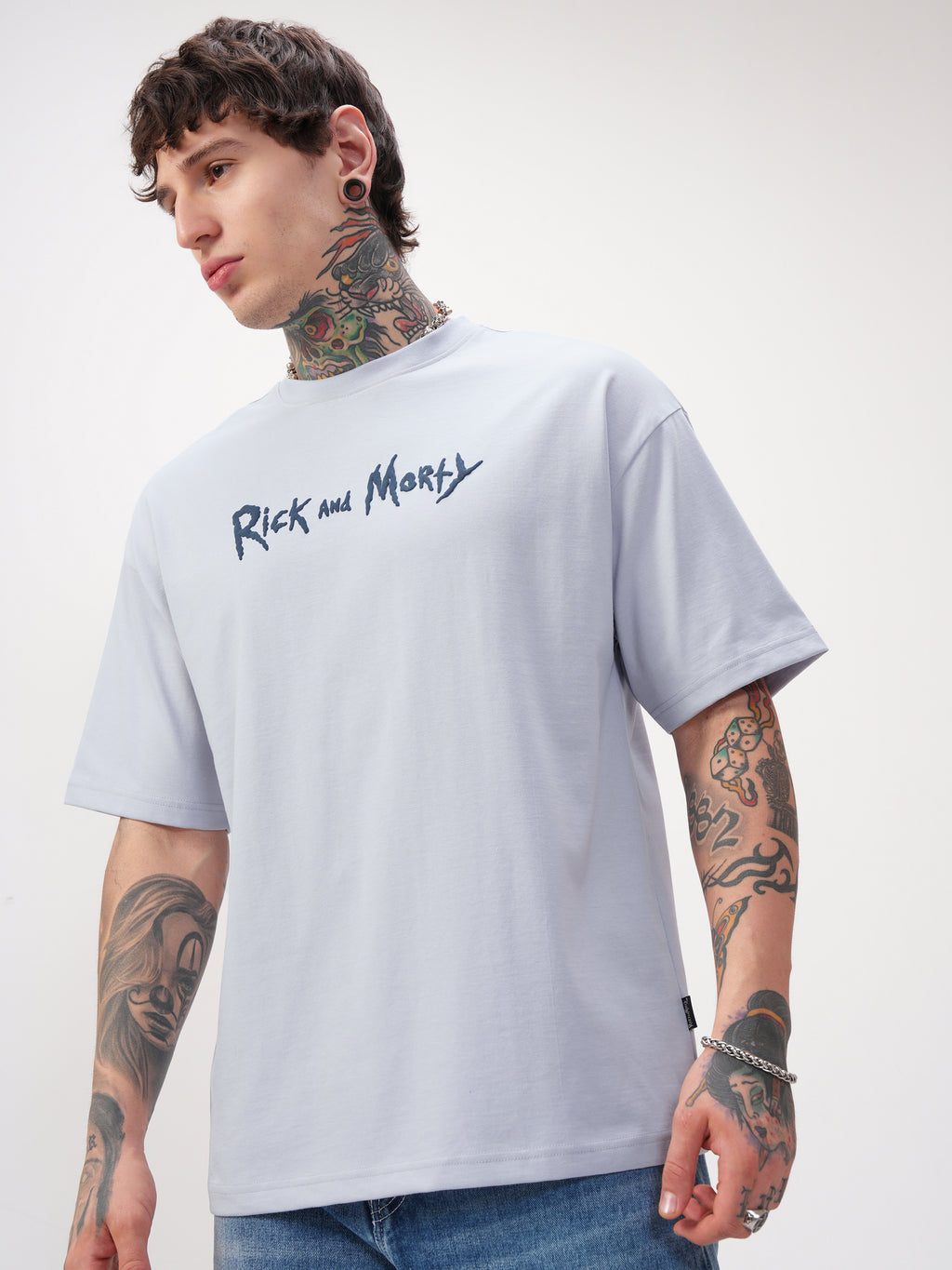 WB By Highlander Men Blue Rick And Morty Printed Round Neck Oversized Fit T-Shirt - Blue - Image 4