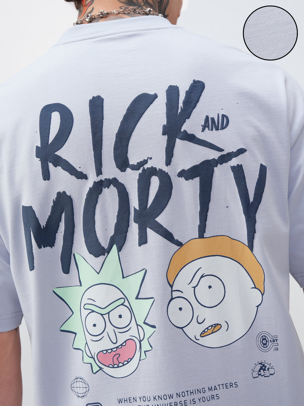 WB By Highlander Men Blue Rick And Morty Printed Round Neck Oversized Fit T-Shirt - Blue - Image 5