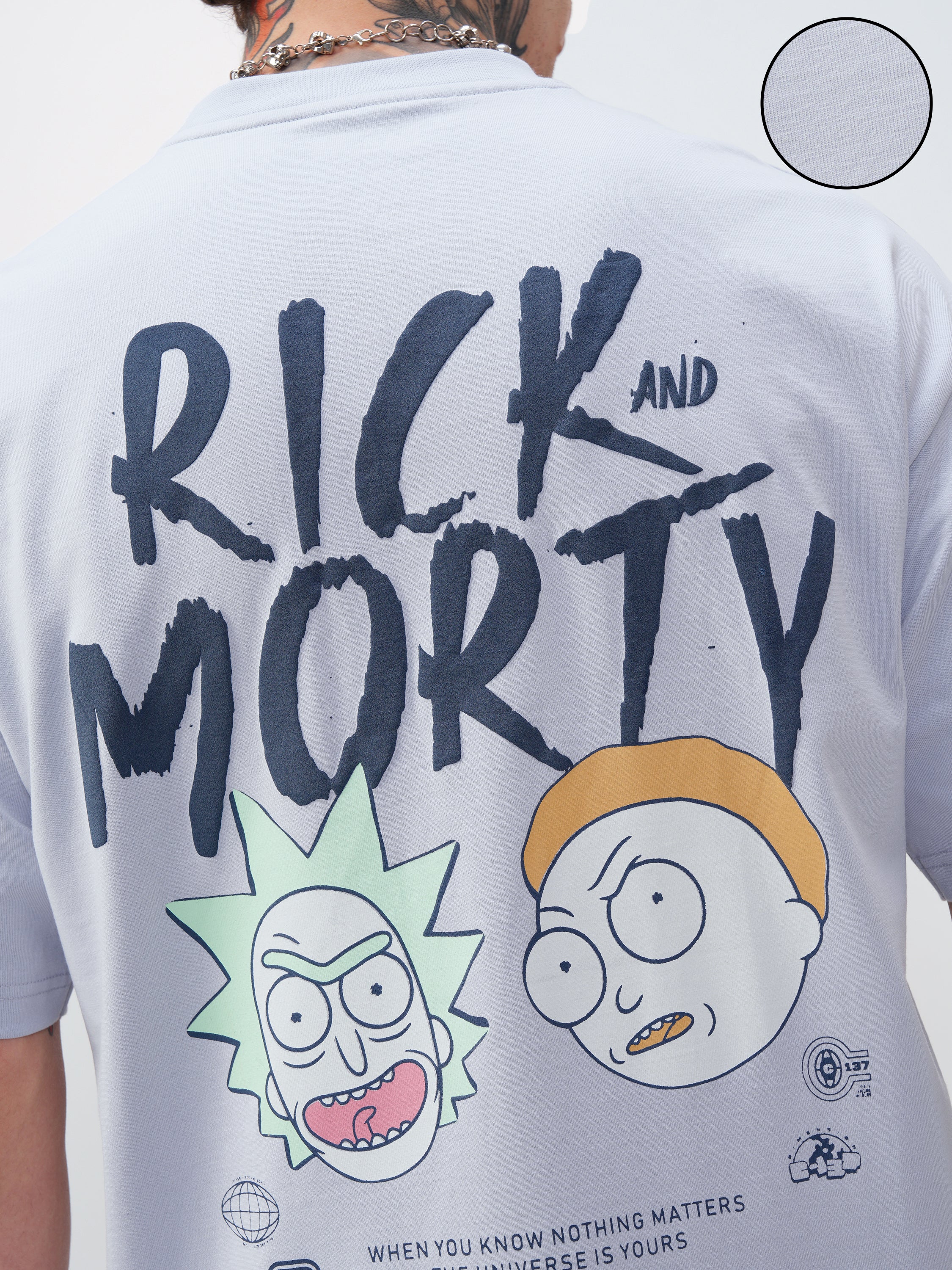 WB By Highlander Men Blue Rick And Morty Printed Round Neck Oversized Fit T-Shirt - Blue - Image 5