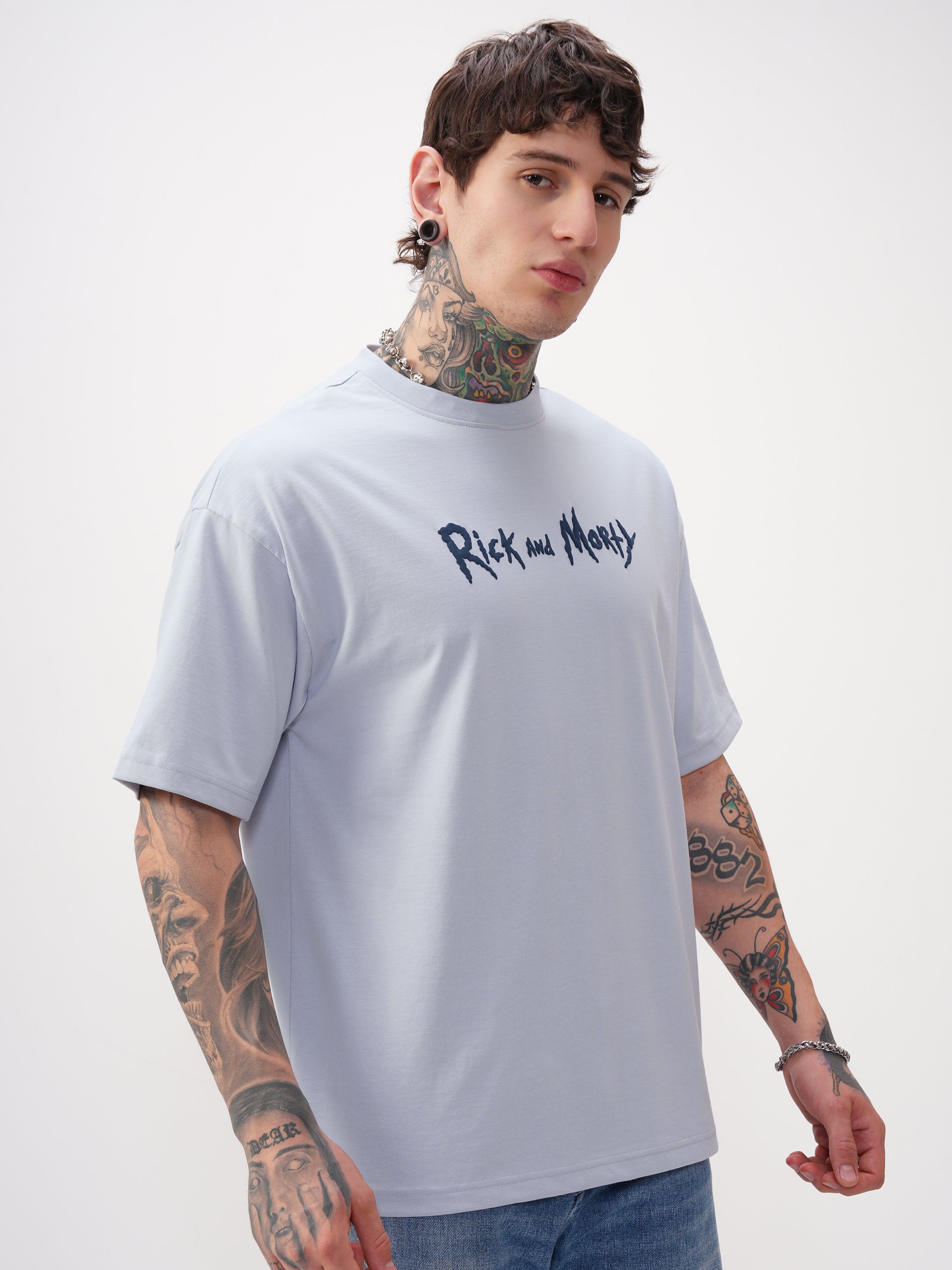 WB By Highlander Men Blue Rick And Morty Printed Round Neck Oversized Fit T-Shirt - Blue - Image 6