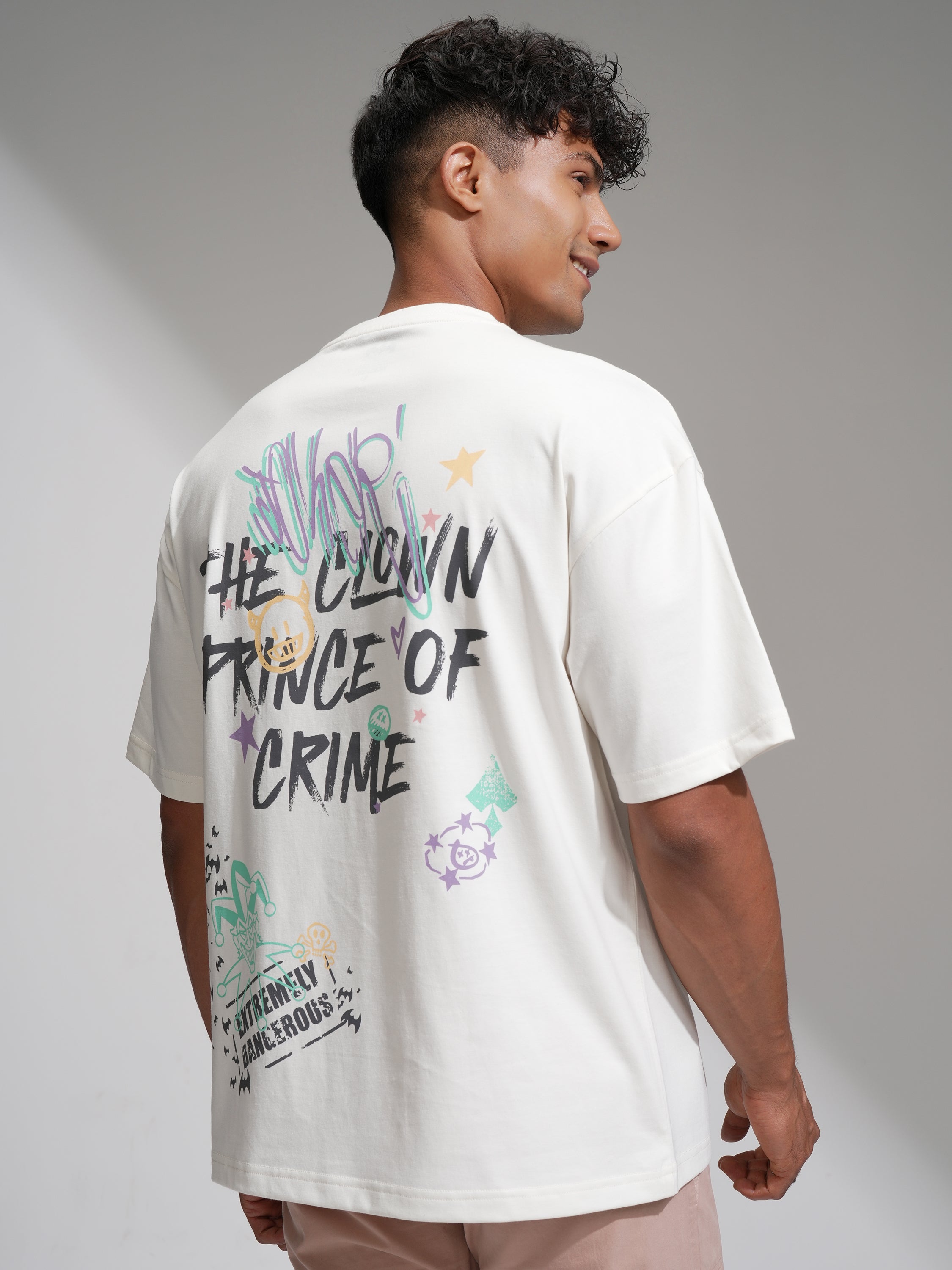 DC By Highlander Men Off White Joker Printed Round Neck Oversized Fit T-Shirt - Off White - Image 3