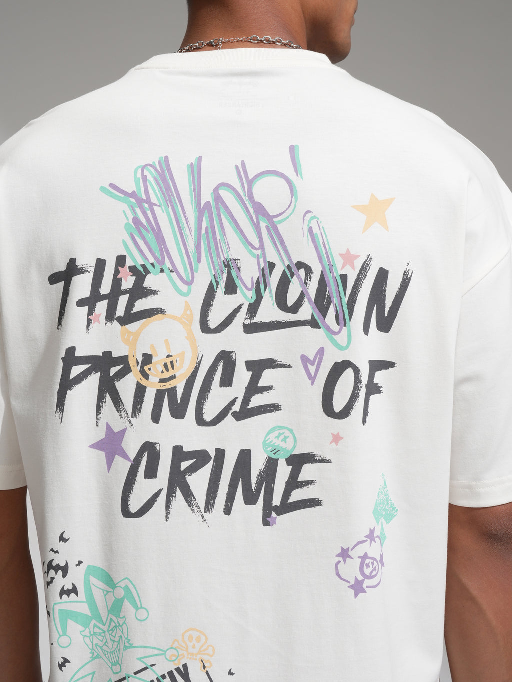 DC By Highlander Men Off White Joker Printed Round Neck Oversized Fit T-Shirt - Off White - Image 7