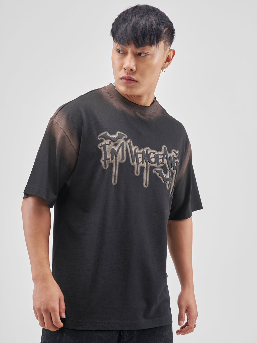 DC By Highlander Men Black Batman Printed Round Neck Oversized Fit T-Shirt - Black - Image 6
