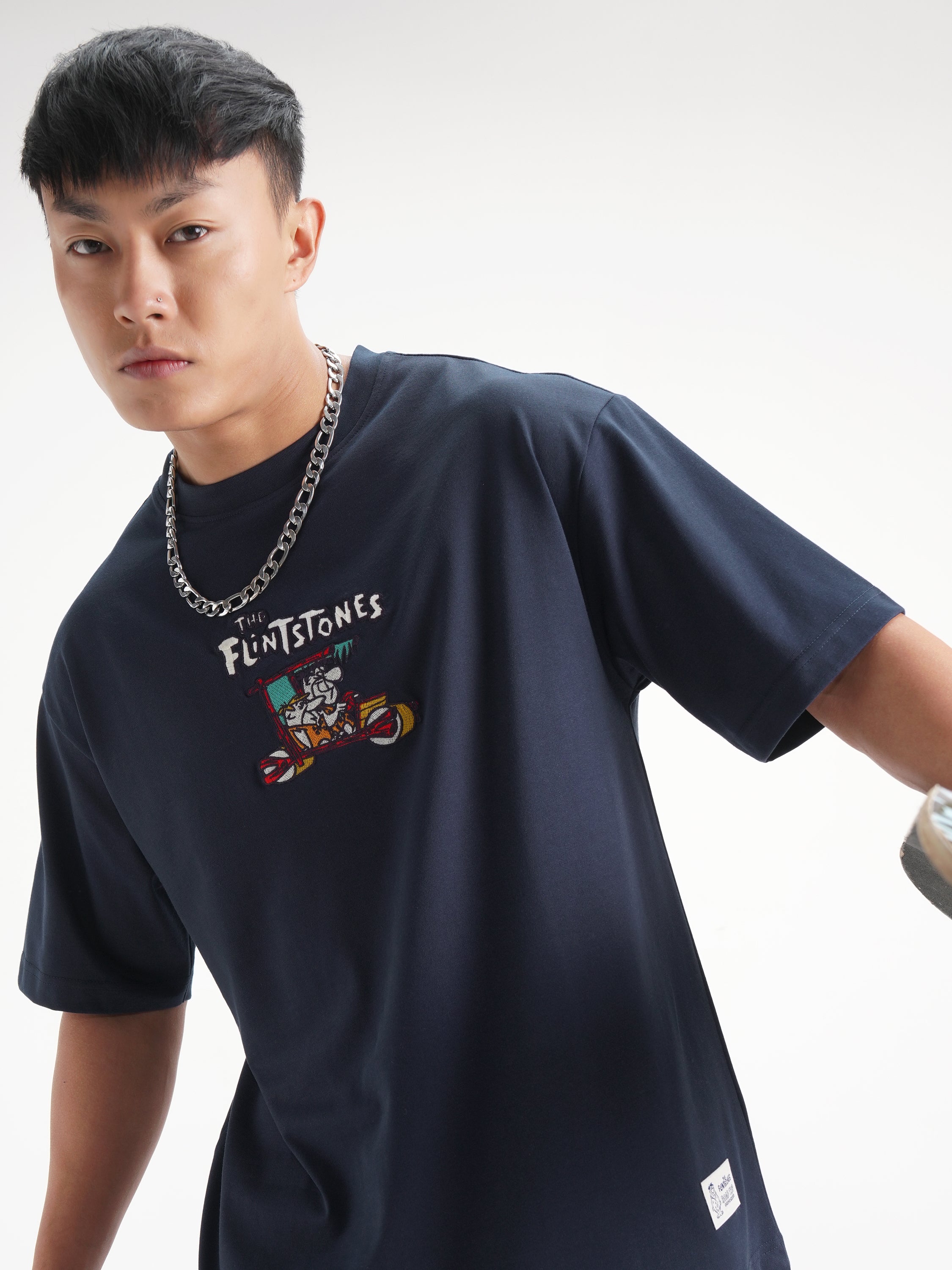 WB By Highlander Men Navy Blue Flintstones Printed Round Neck T-Shirt - Navy Blue - Image 1