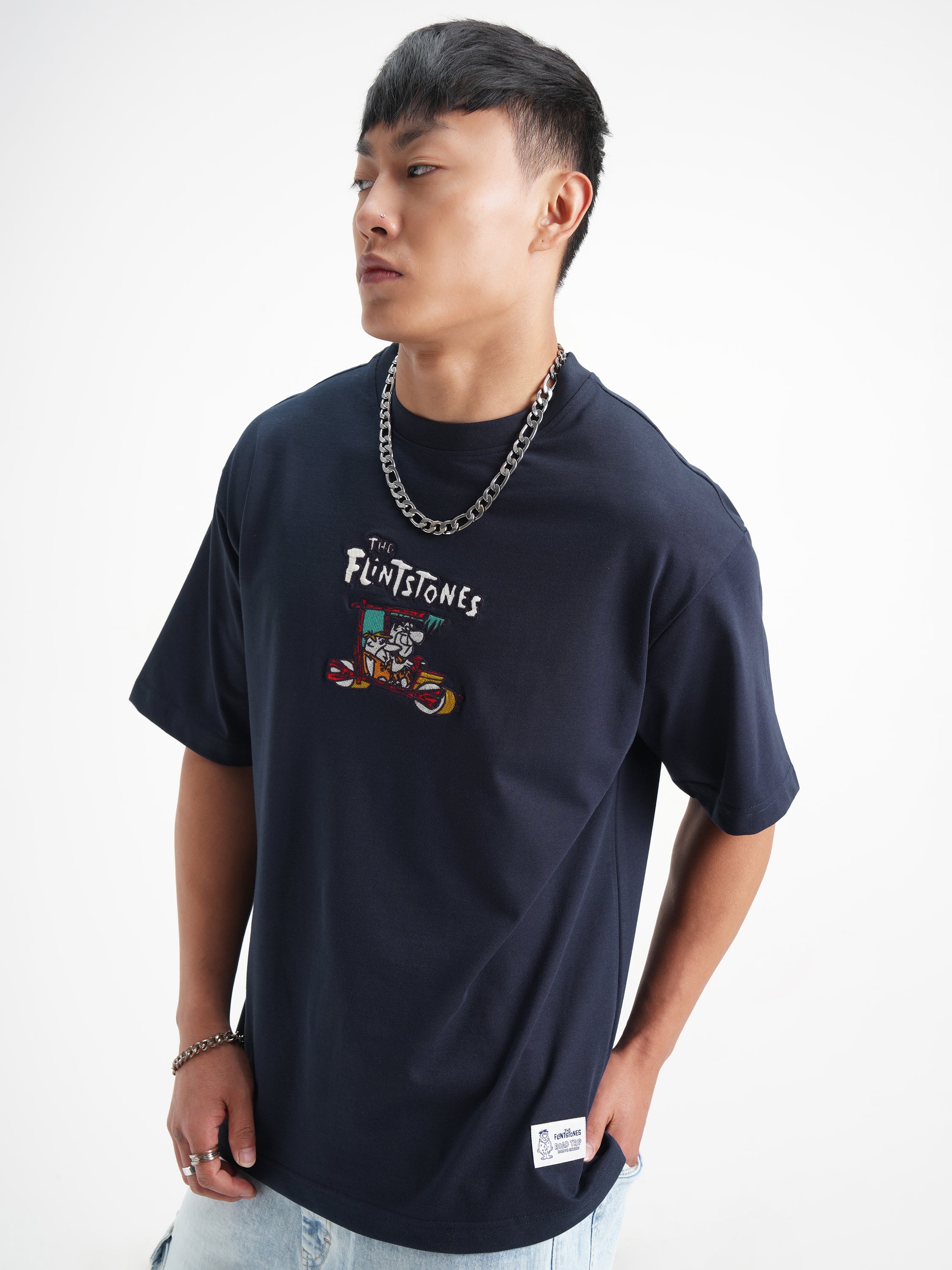WB By Highlander Men Navy Blue Flintstones Printed Round Neck T-Shirt - Navy Blue - Image 4