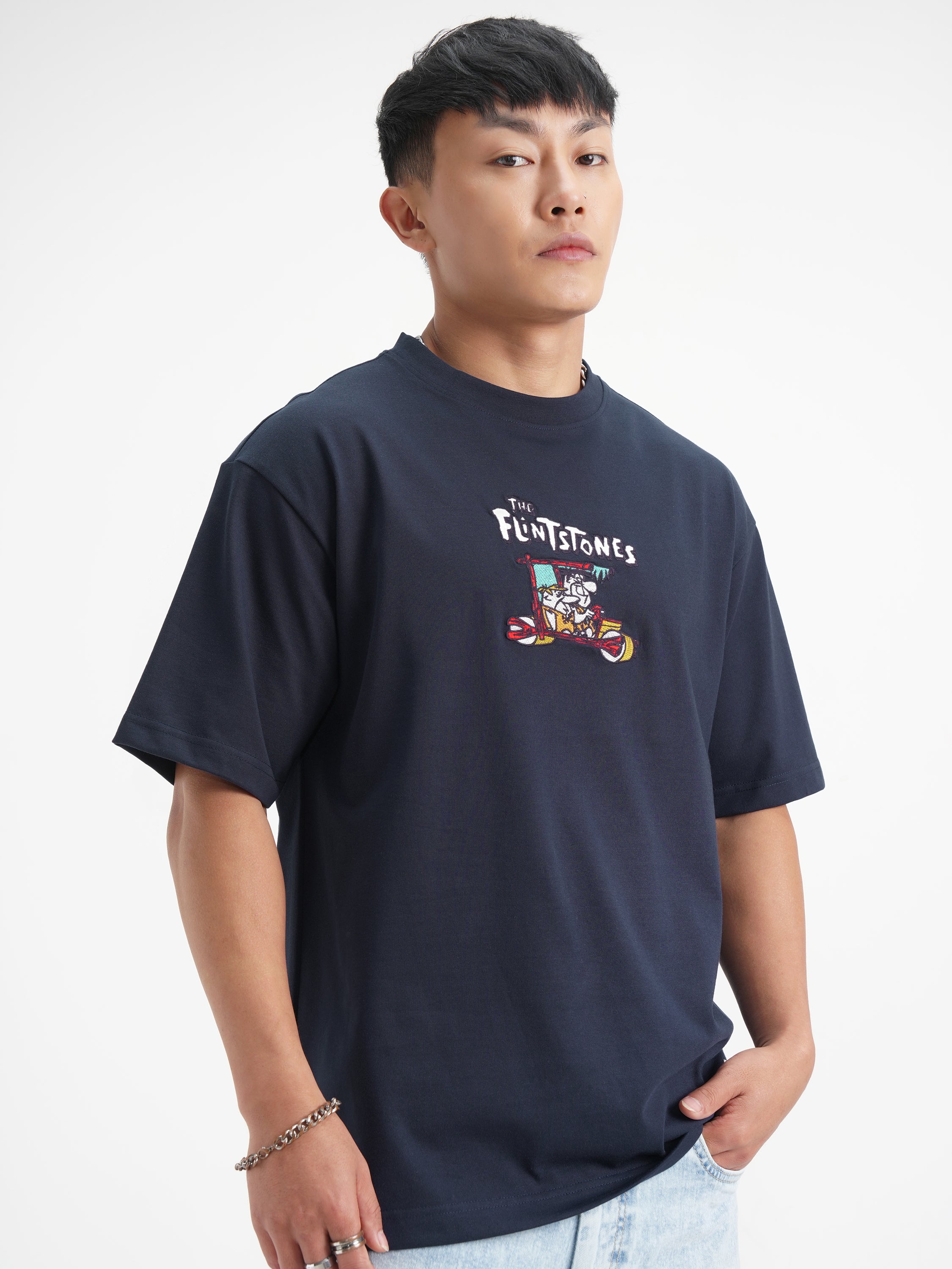 WB By Highlander Men Navy Blue Flintstones Printed Round Neck T-Shirt - Navy Blue - Image 6