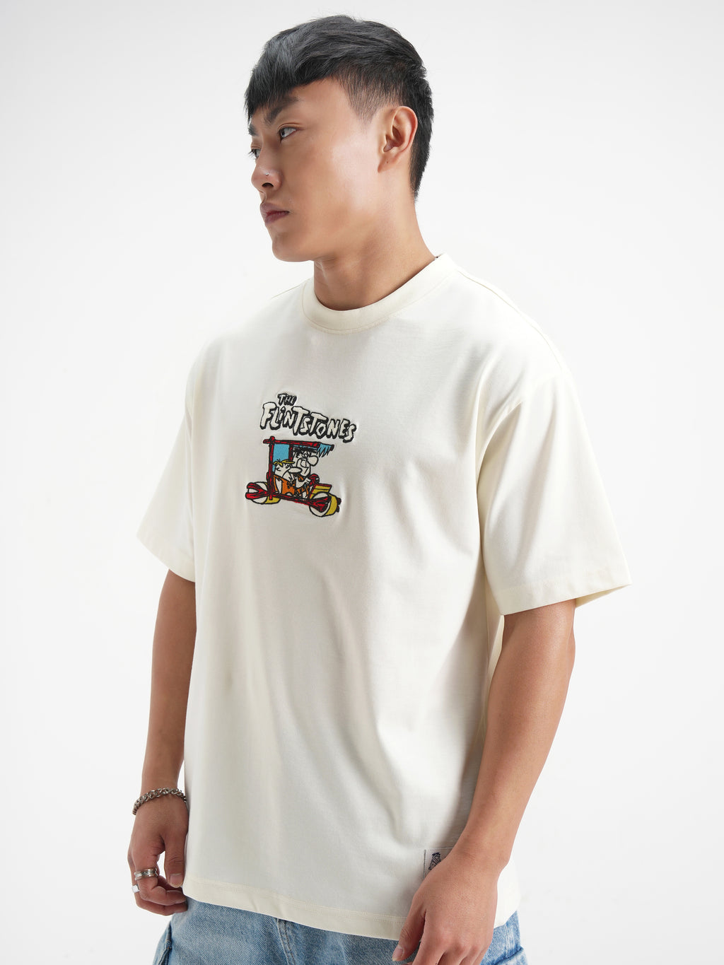 WB By Highlander Men Off White Flintstones Printed Round Neck T-Shirt - Off White - Image 4