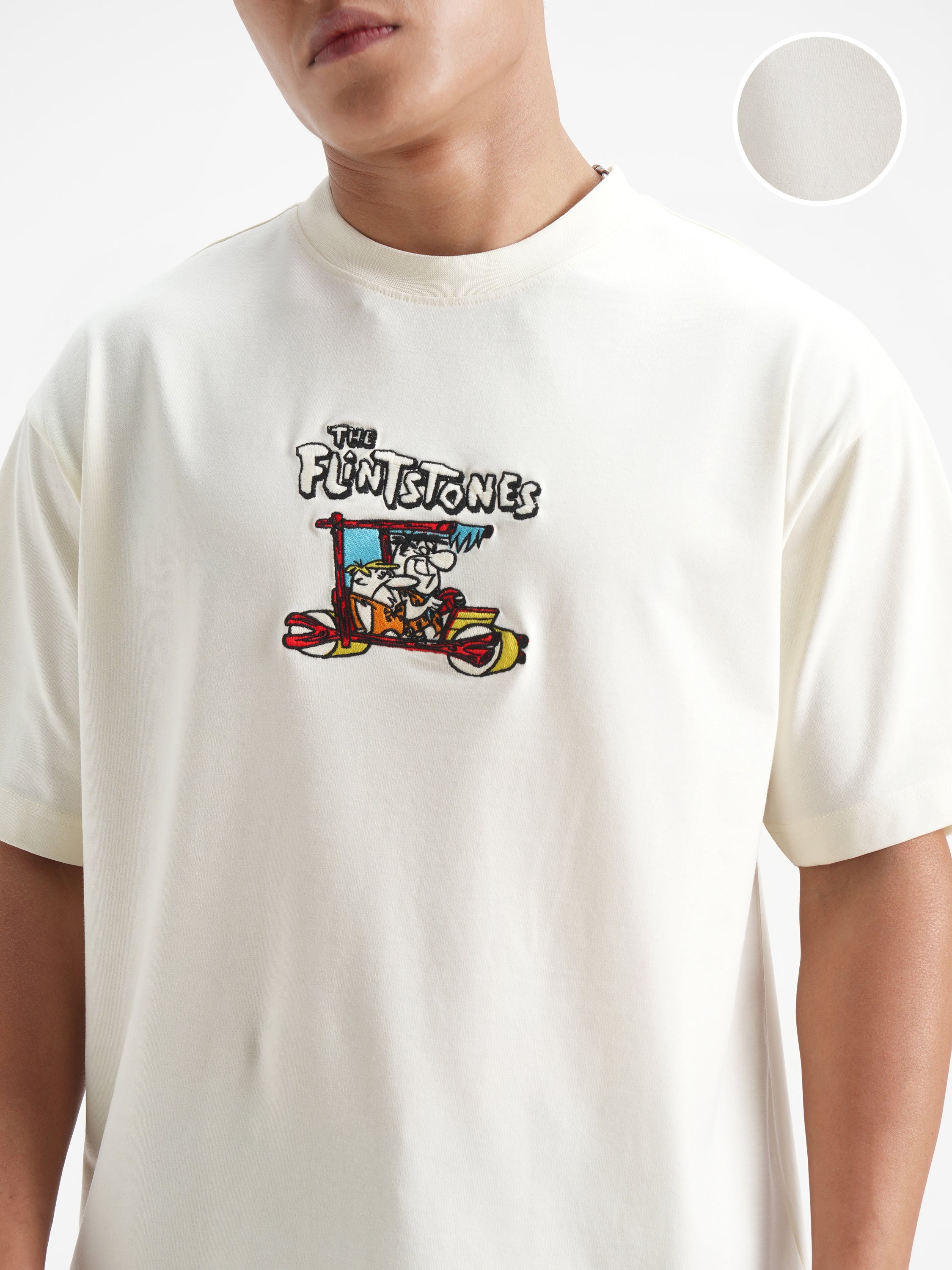 WB By Highlander Men Off White Flintstones Printed Round Neck T-Shirt - Off White - Image 5