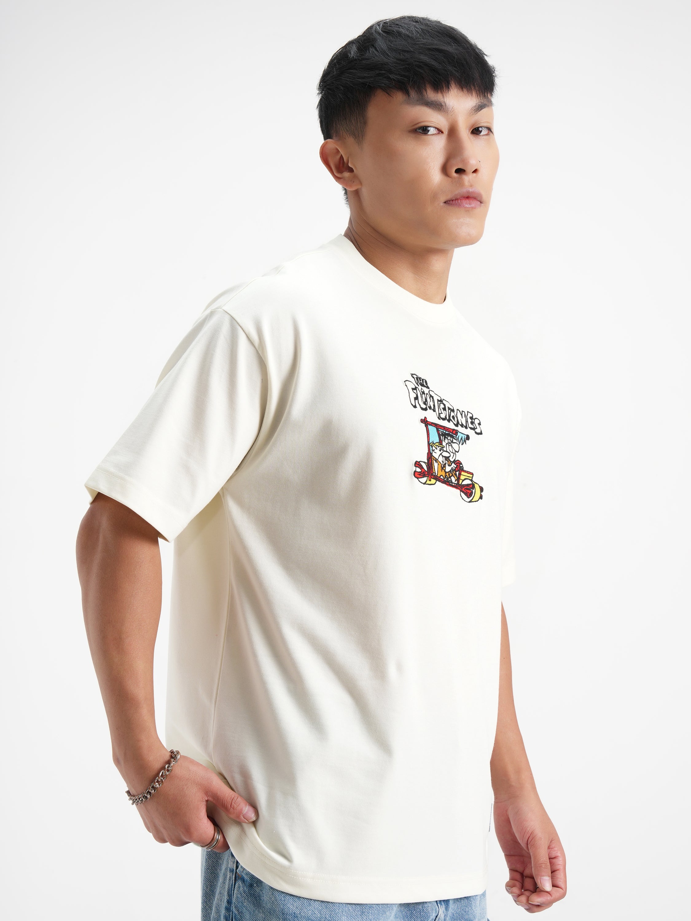 WB By Highlander Men Off White Flintstones Printed Round Neck T-Shirt - Off White - Image 6