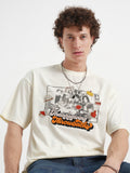 WB By Highlander Men Off White Friends Printed Round Neck Oversized Fit T-Shirt - Off White - Image 1