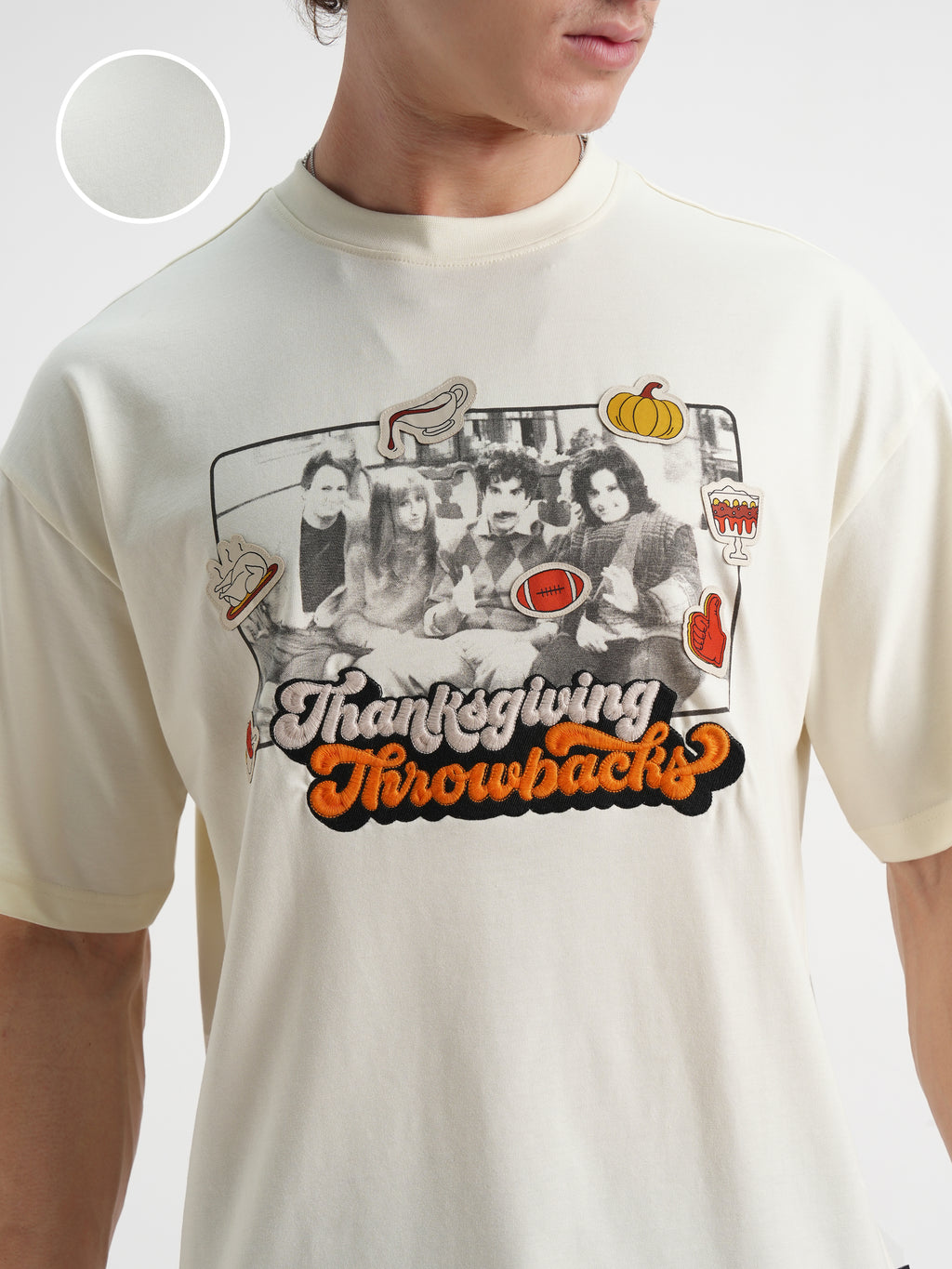 WB By Highlander Men Off White Friends Printed Round Neck Oversized Fit T-Shirt - Off White - Image 5