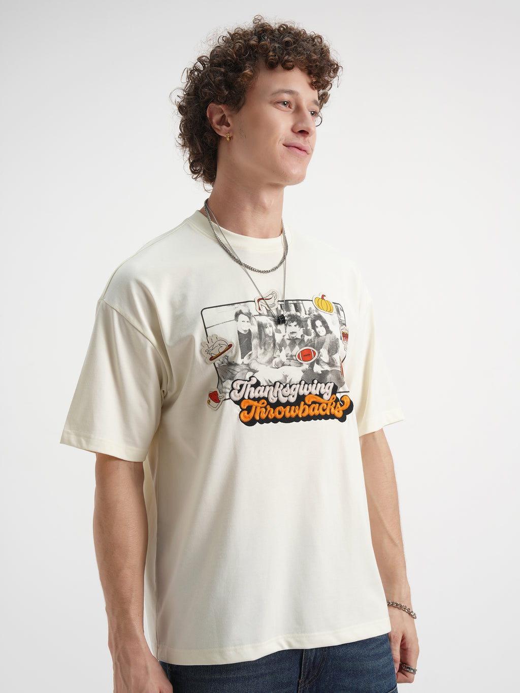 WB By Highlander Men Off White Friends Printed Round Neck Oversized Fit T-Shirt - Off White - Image 6