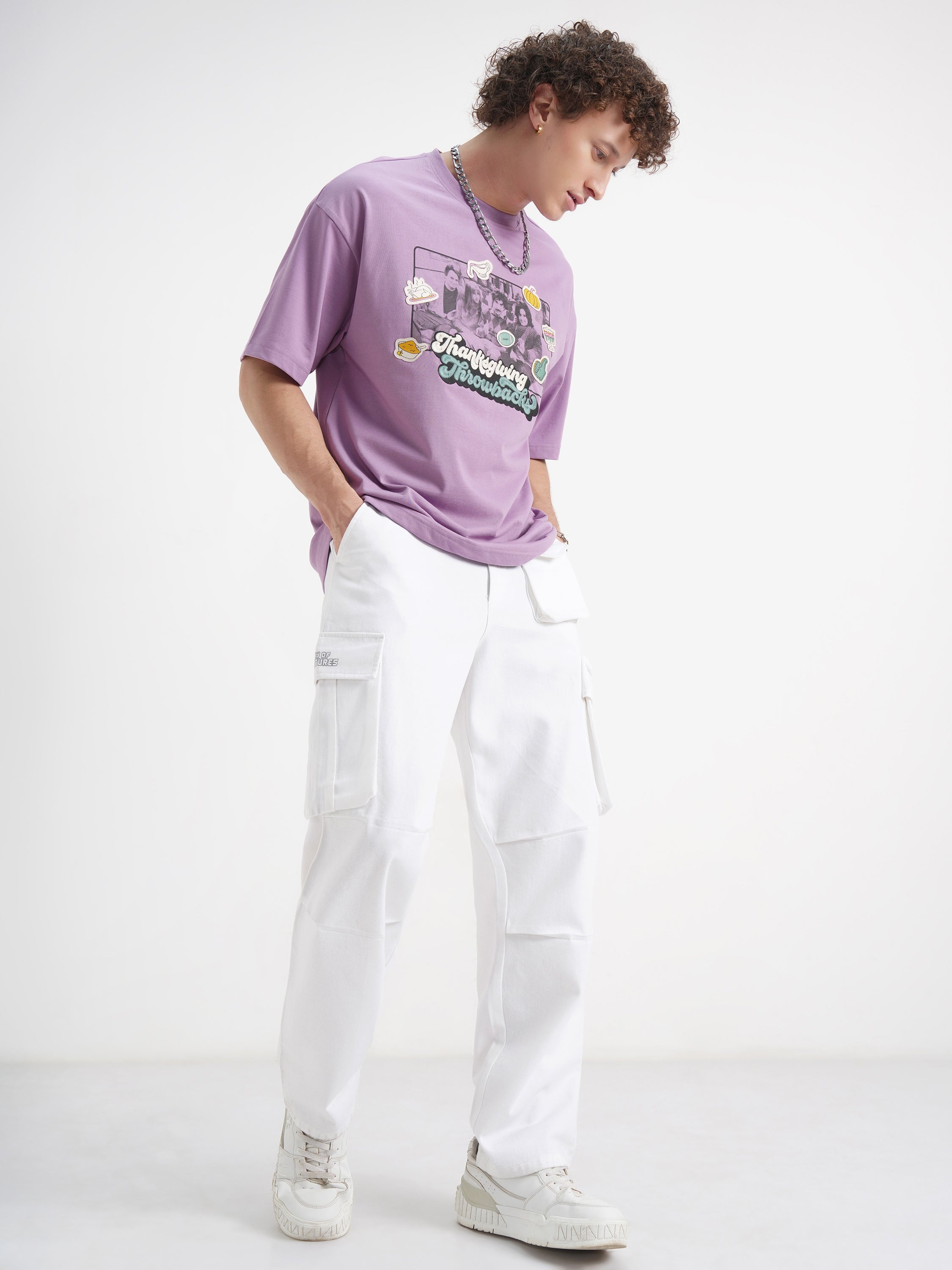 WB By Highlander Men Lavender Friends Printed Round Neck Oversized Fit T-Shirt - Lavender - Image 2