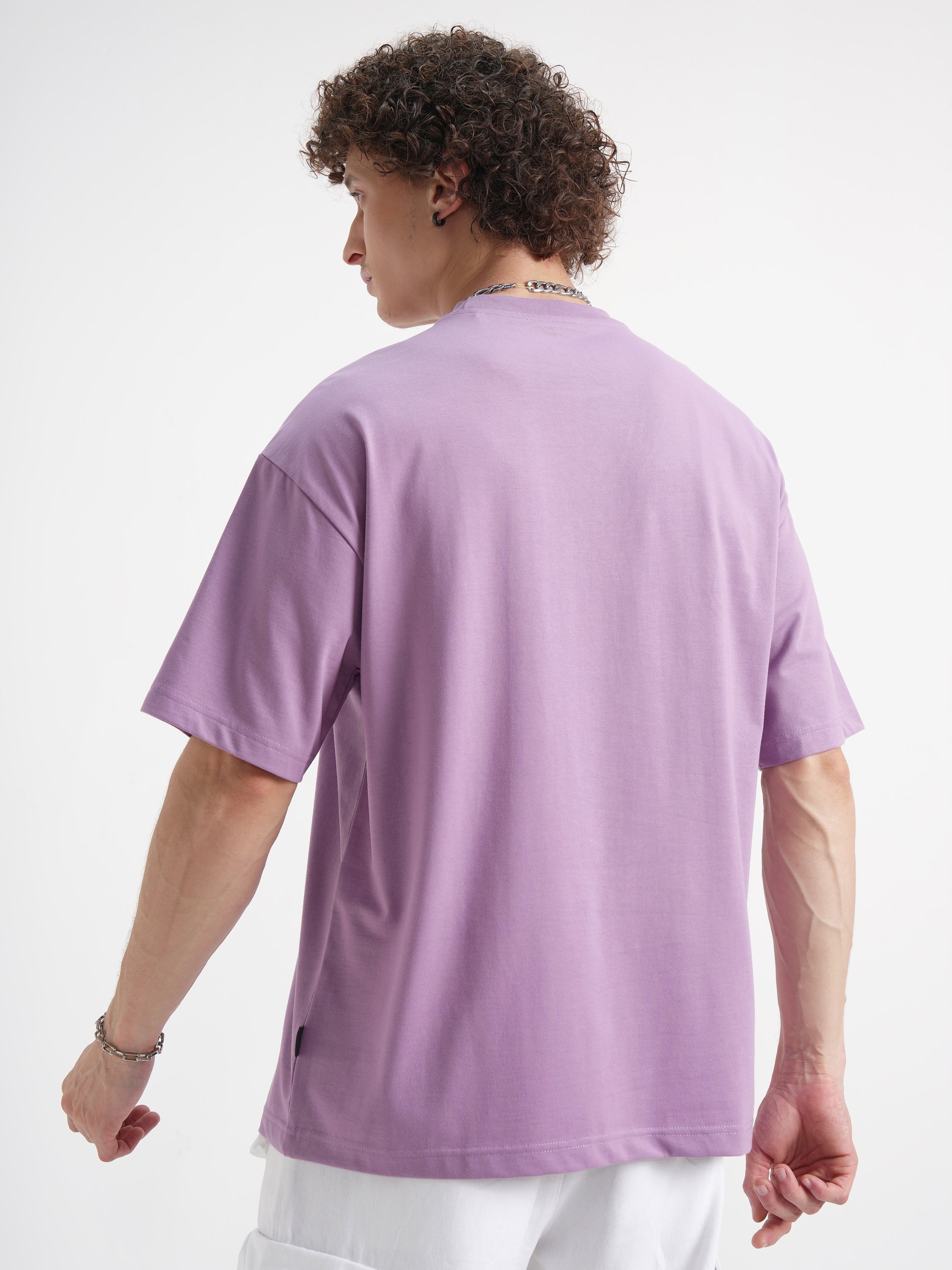 WB By Highlander Men Lavender Friends Printed Round Neck Oversized Fit T-Shirt - Lavender - Image 3