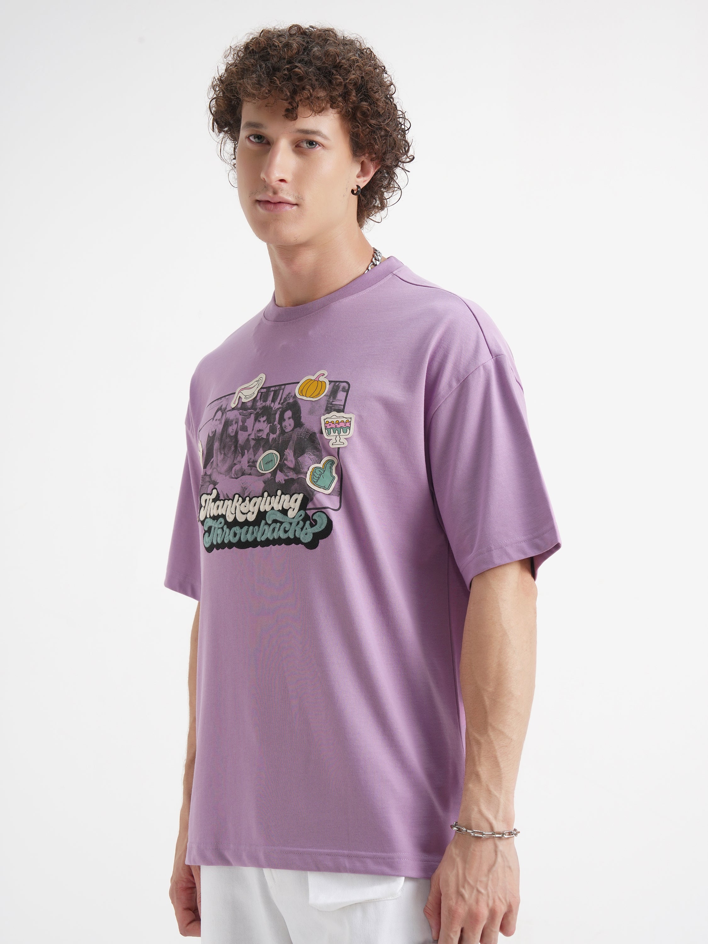 WB By Highlander Men Lavender Friends Printed Round Neck Oversized Fit T-Shirt - Lavender - Image 4