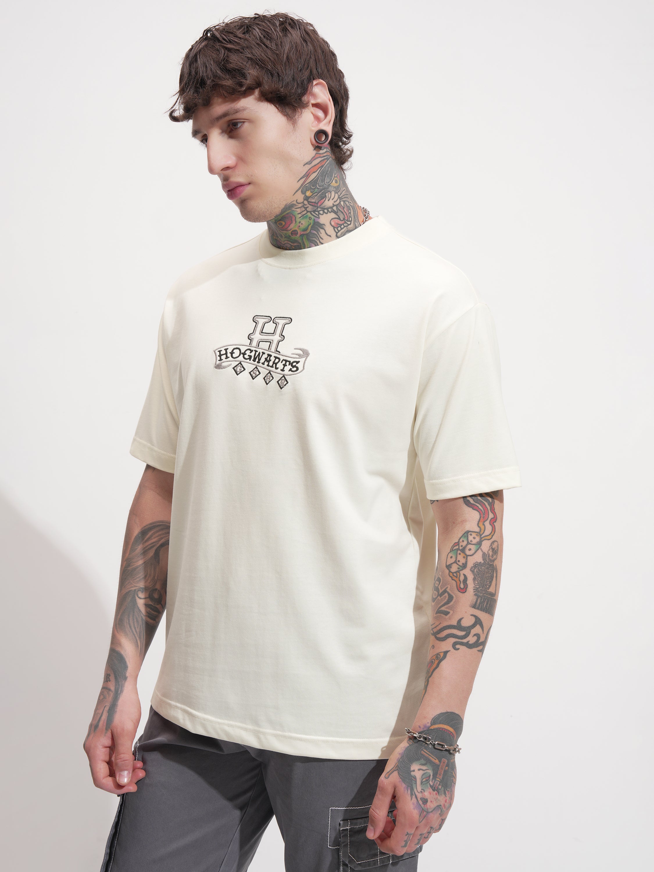 WB By Highlander Men Off White Harry Potter Printed Round Neck T-Shirt - Off White - Image 4