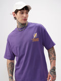DC By Highlander Men Purple Batman Printed Round Neck Oversized Fit T-Shirt - Purple - Image 1