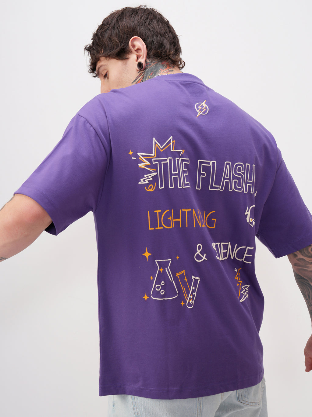 DC By Highlander Men Purple Batman Printed Round Neck Oversized Fit T-Shirt - Purple - Image 3