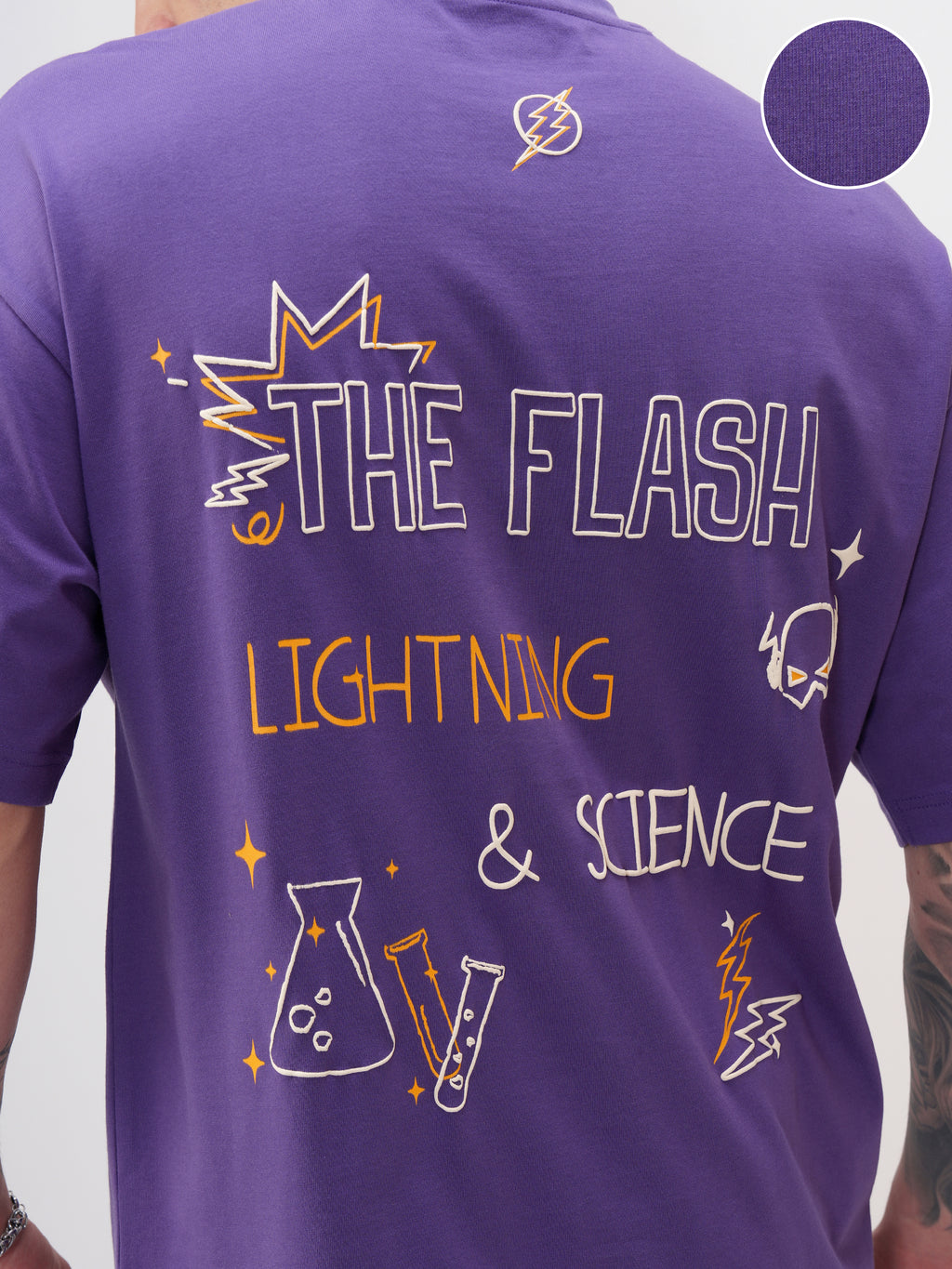 DC By Highlander Men Purple Batman Printed Round Neck Oversized Fit T-Shirt - Purple - Image 5
