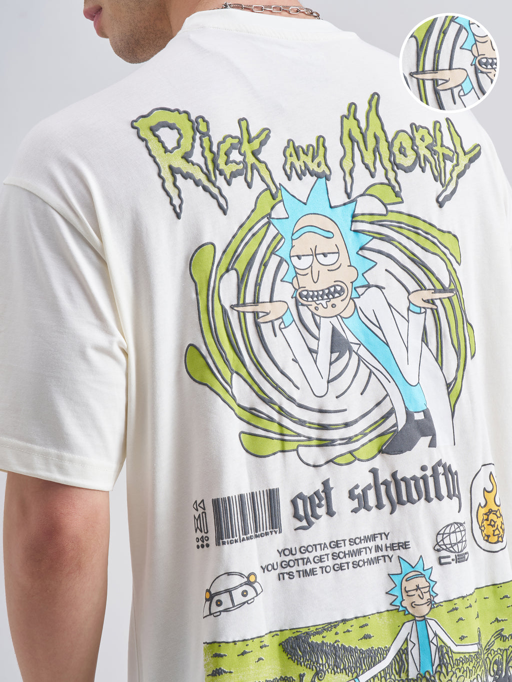Highlander Men White Rick And Morty Printed Round Neck Oversized Fit T-Shirt - White - Image 5