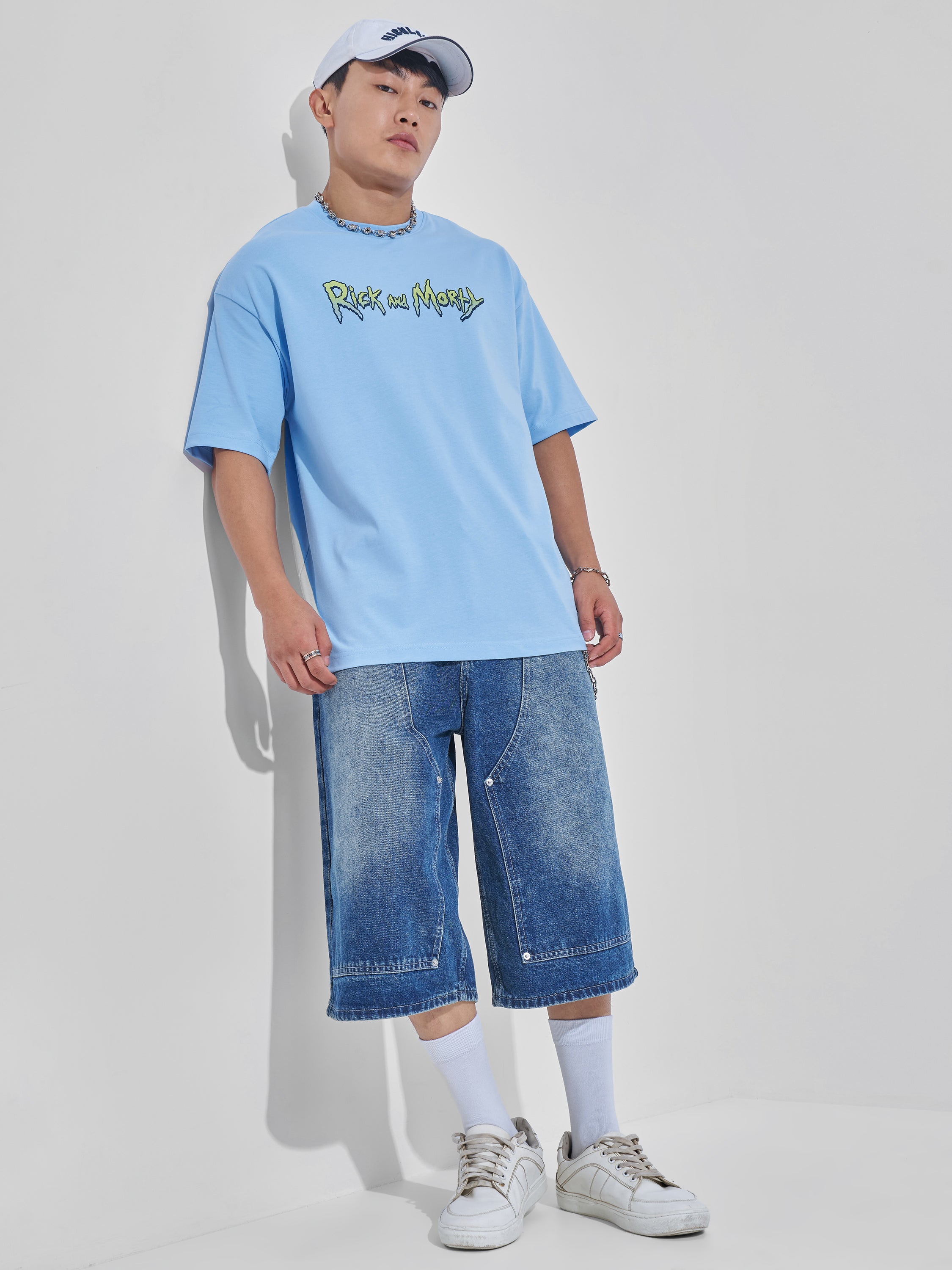 WB By Highlander Men Blue Rick And Morty Printed Round Neck Oversized Fit T-Shirt - Blue - Image 2