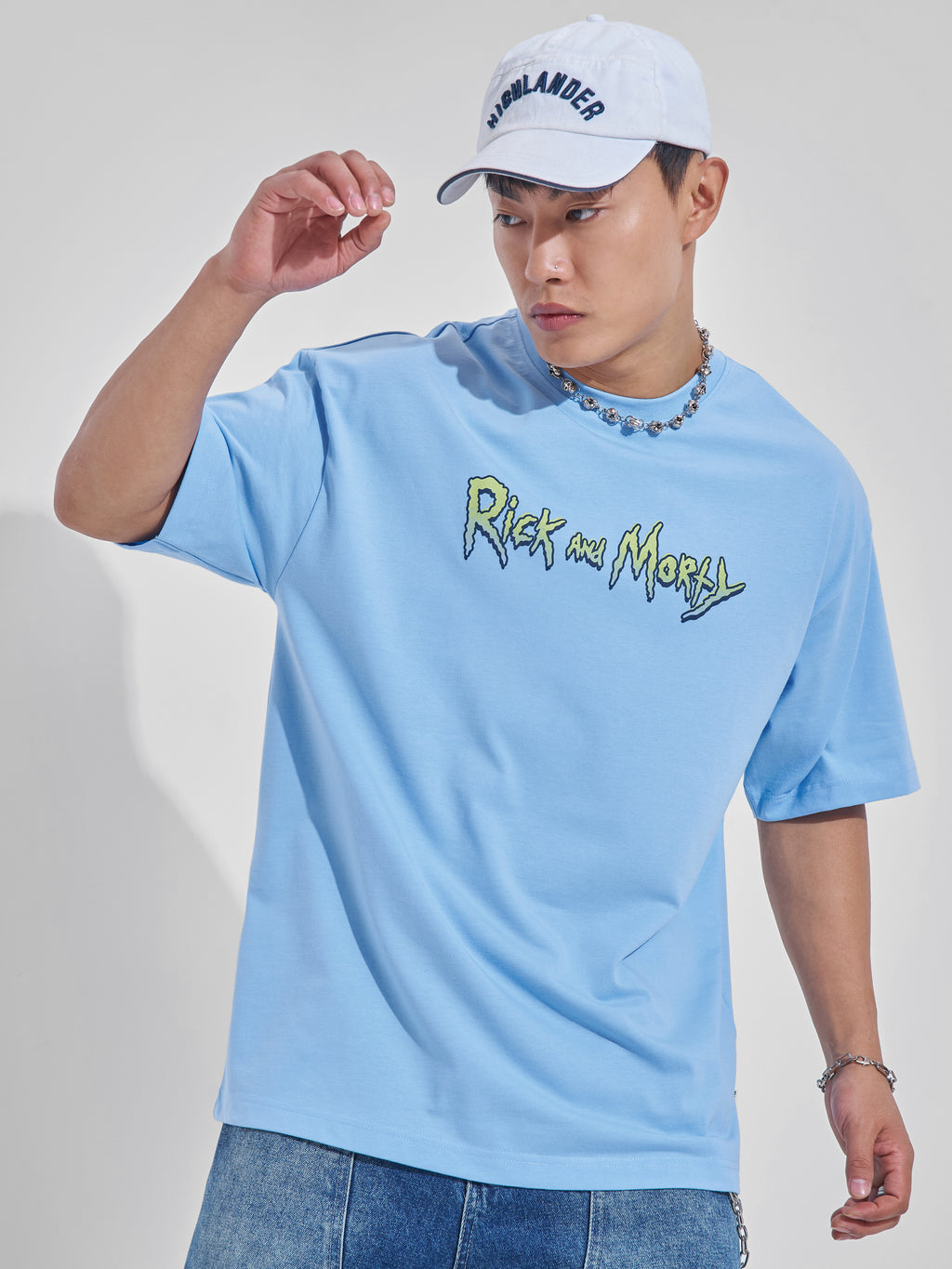 WB By Highlander Men Blue Rick And Morty Printed Round Neck Oversized Fit T-Shirt - Blue - Image 3