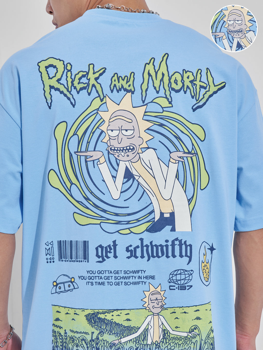 WB By Highlander Men Blue Rick And Morty Printed Round Neck Oversized Fit T-Shirt - Blue - Image 5