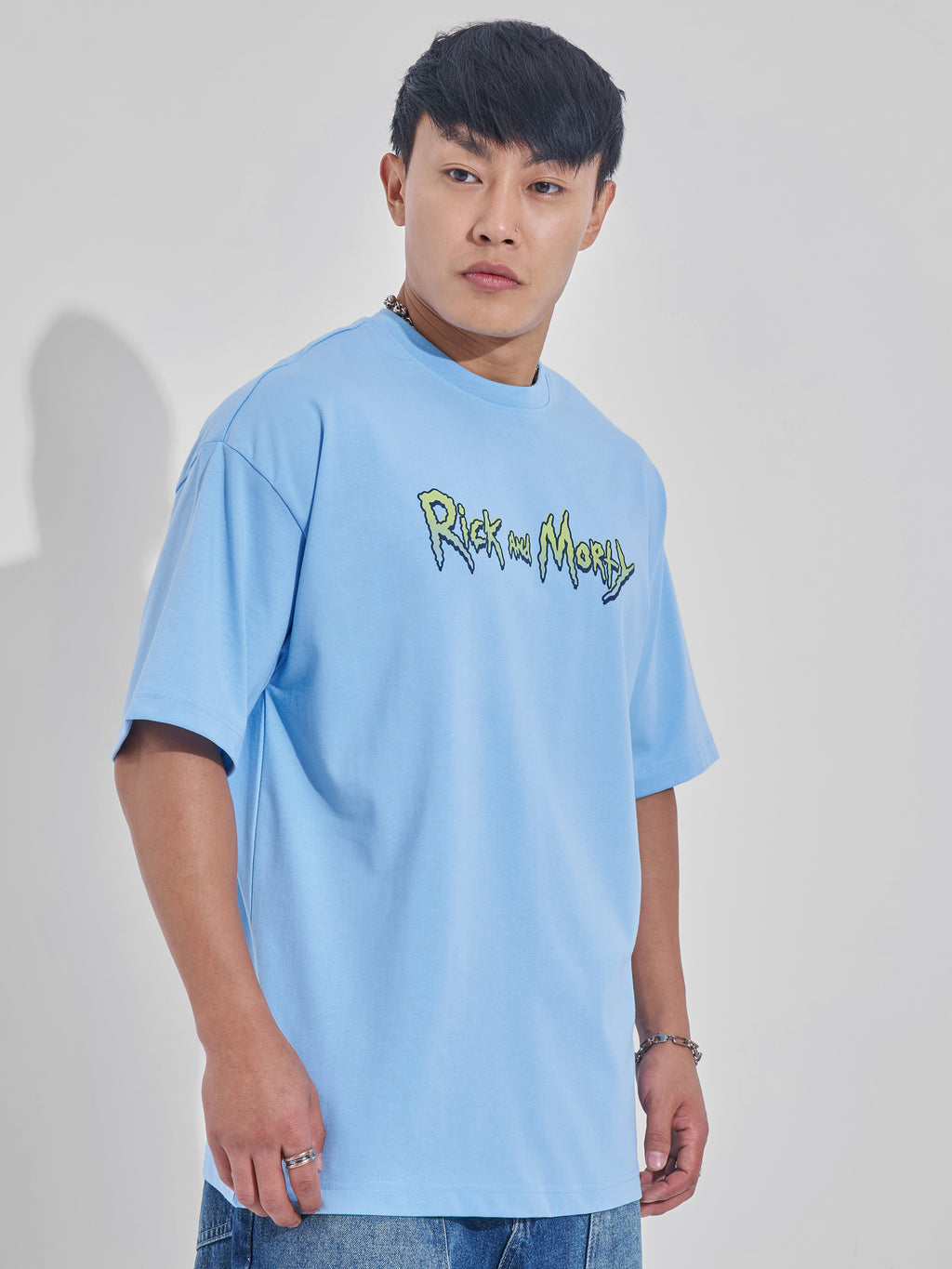 WB By Highlander Men Blue Rick And Morty Printed Round Neck Oversized Fit T-Shirt - Blue - Image 6