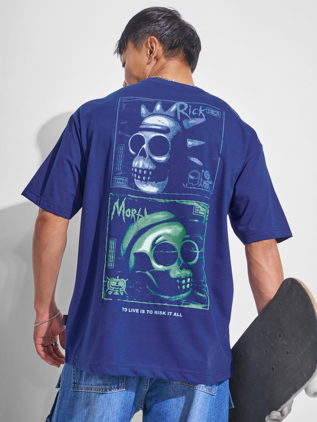 WB By Highlander Men Navy Blue Rick And Morty Printed Round Neck T-Shirt - Navy Blue - Image 1