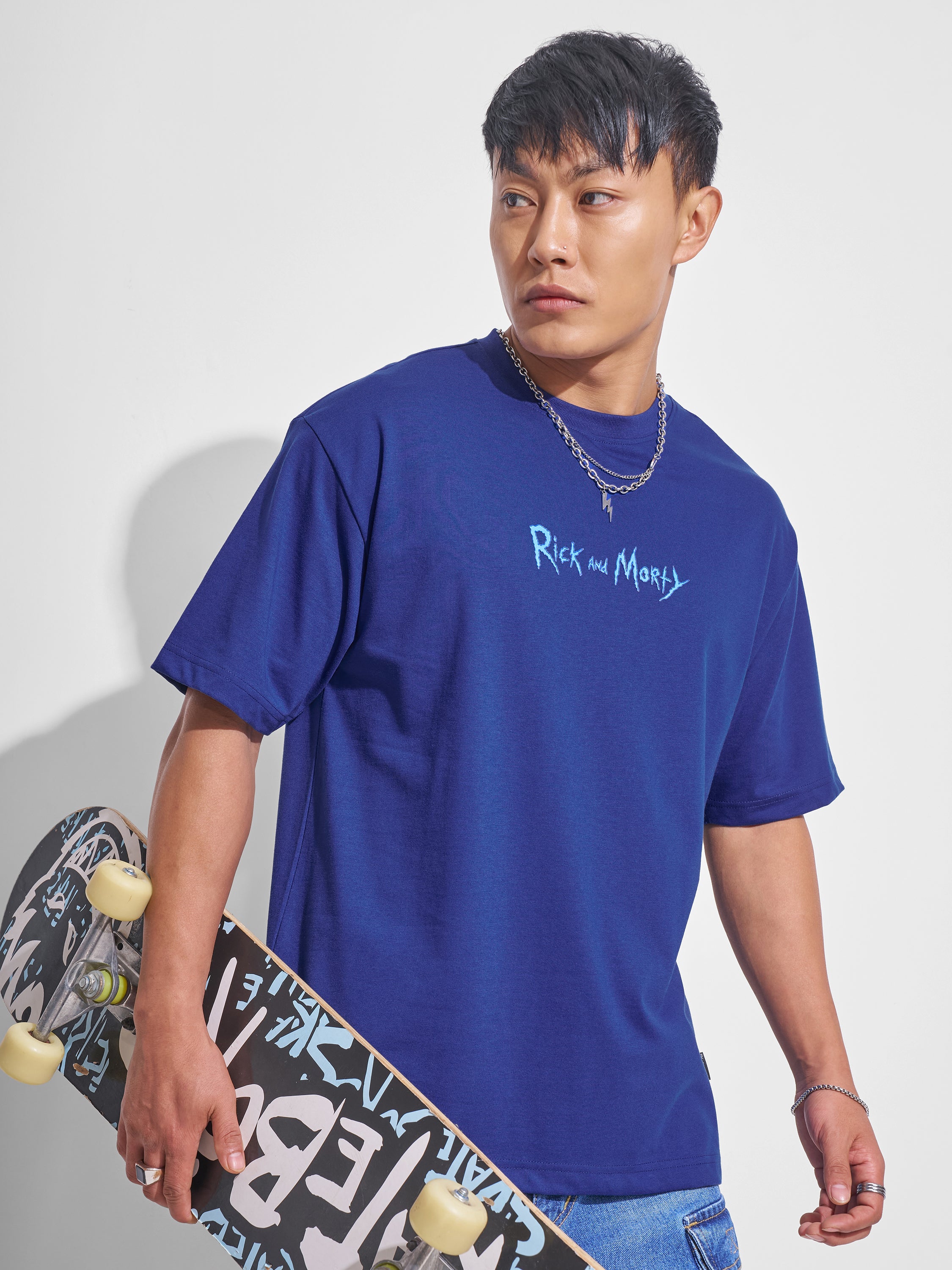 WB By Highlander Men Navy Blue Rick And Morty Printed Round Neck T-Shirt - Navy Blue - Image 3