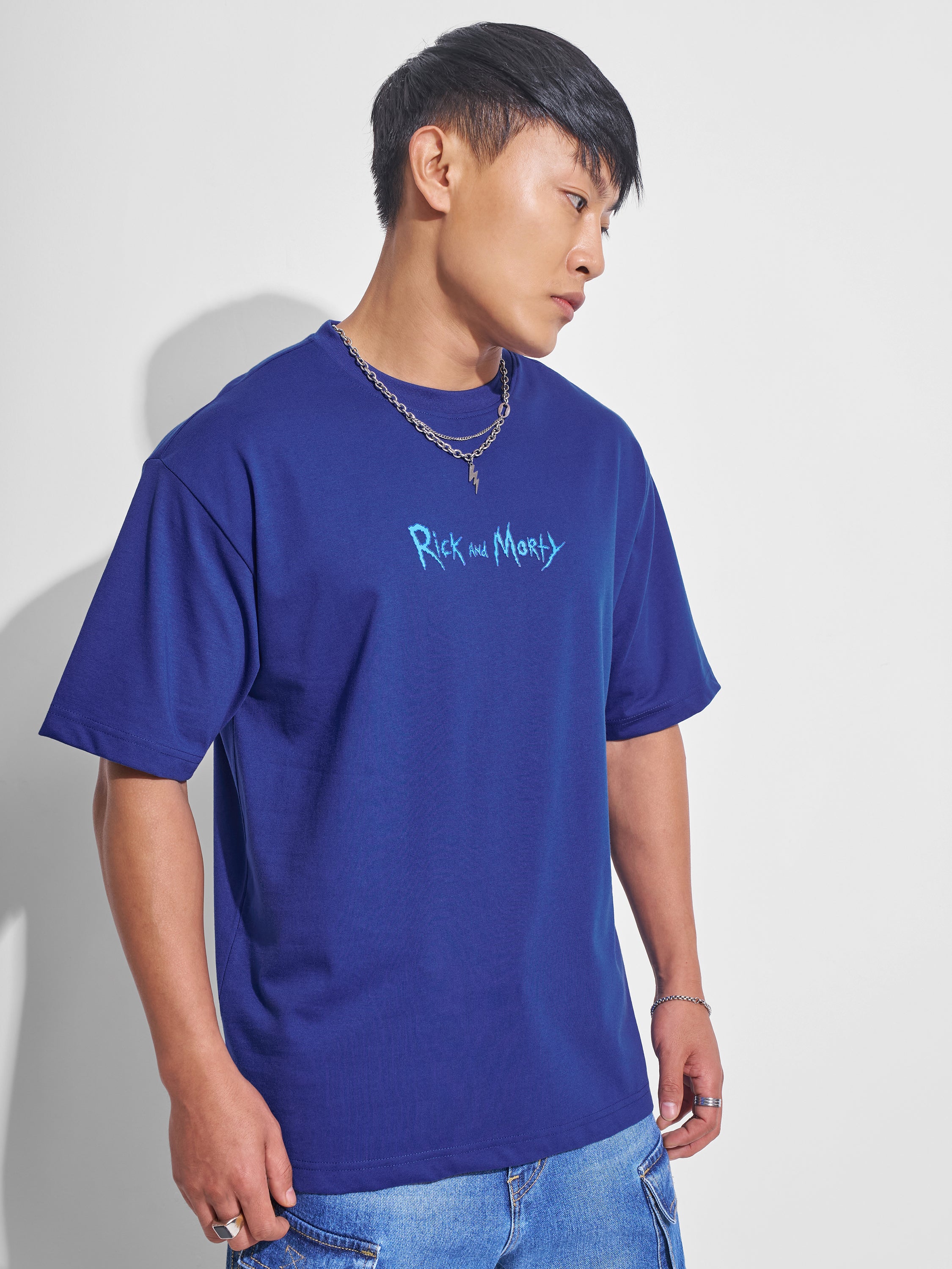 WB By Highlander Men Navy Blue Rick And Morty Printed Round Neck T-Shirt - Navy Blue - Image 6