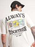 WB By Highlander Men Off White Tom And Jerry Printed Round Neck Oversized Fit T-Shirt - Off White - Image 1