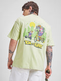 WB By Highlander Men Green Tom And Jerry Printed Round Neck Oversized Fit T-Shirt - Green - Image 1