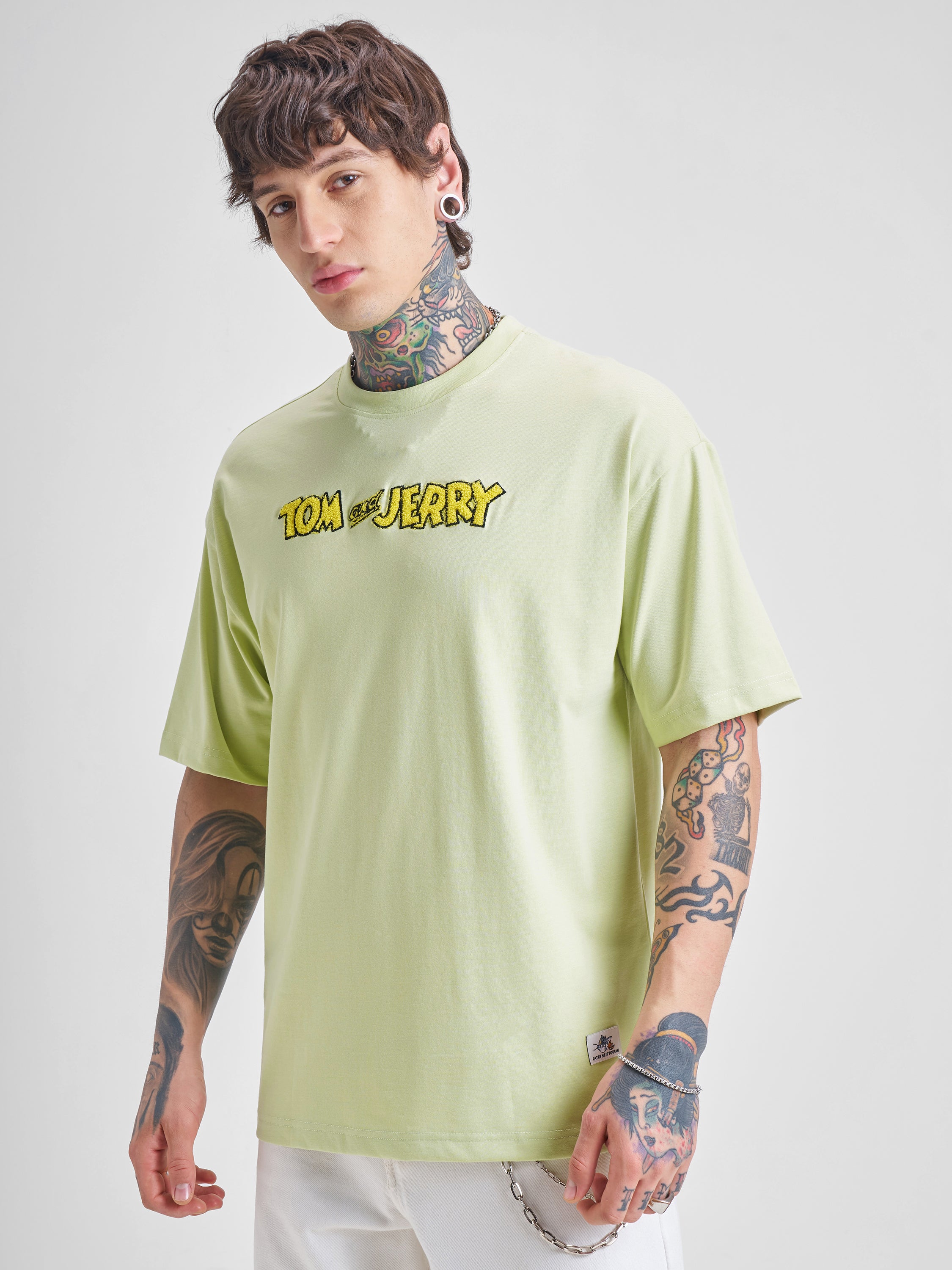 WB By Highlander Men Green Tom And Jerry Printed Round Neck Oversized Fit T-Shirt - Green - Image 4