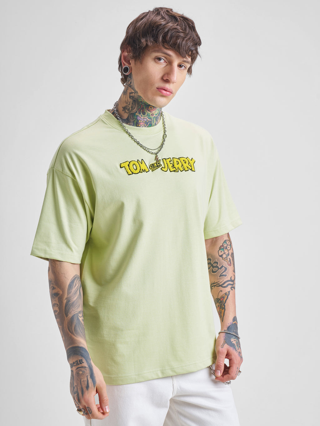 WB By Highlander Men Green Tom And Jerry Printed Round Neck Oversized Fit T-Shirt - Green - Image 6