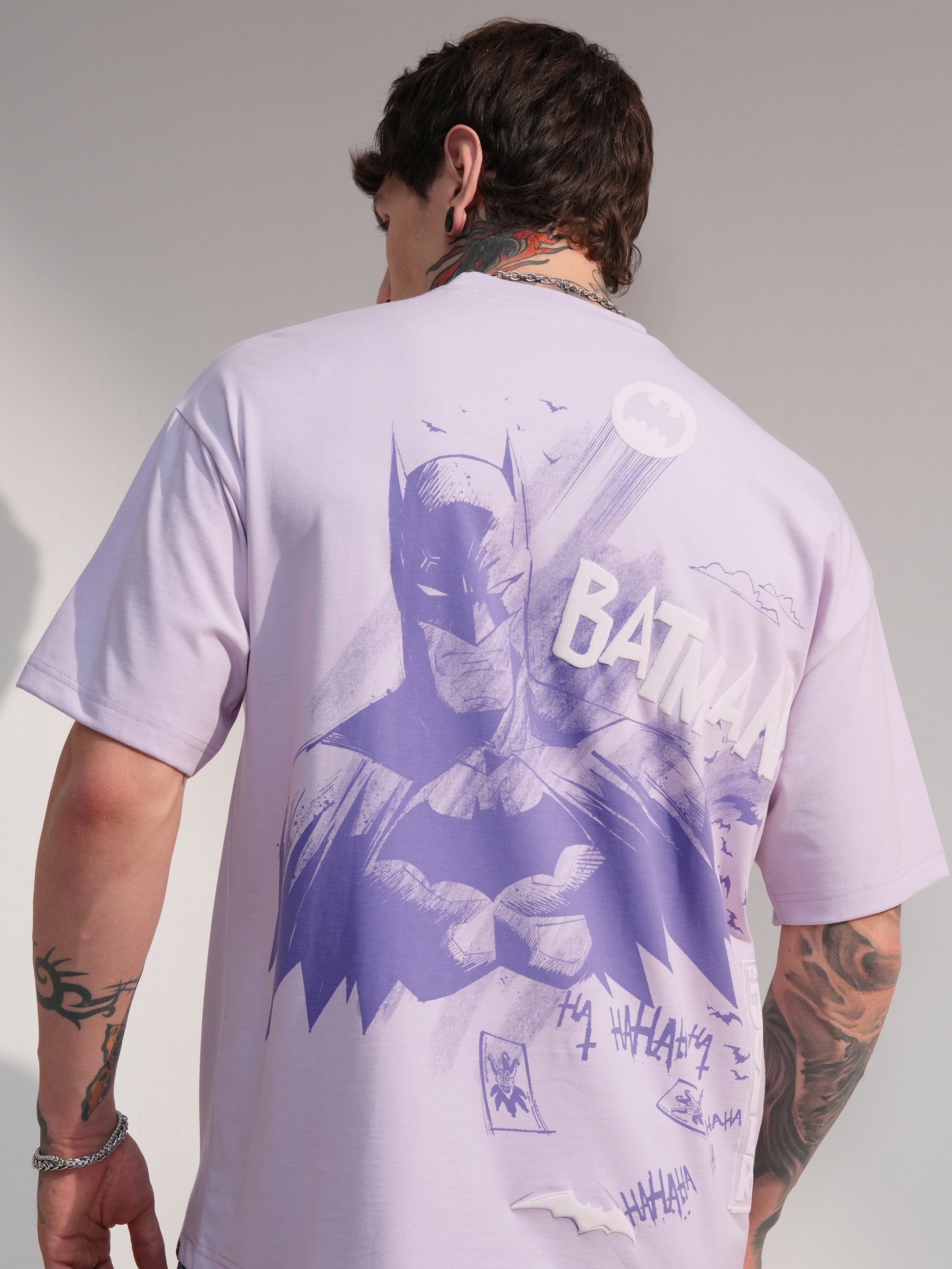 DC By Highlander Men Mauve Batman Printed Round Neck Oversized Fit T-Shirt - Mauve - Image 1