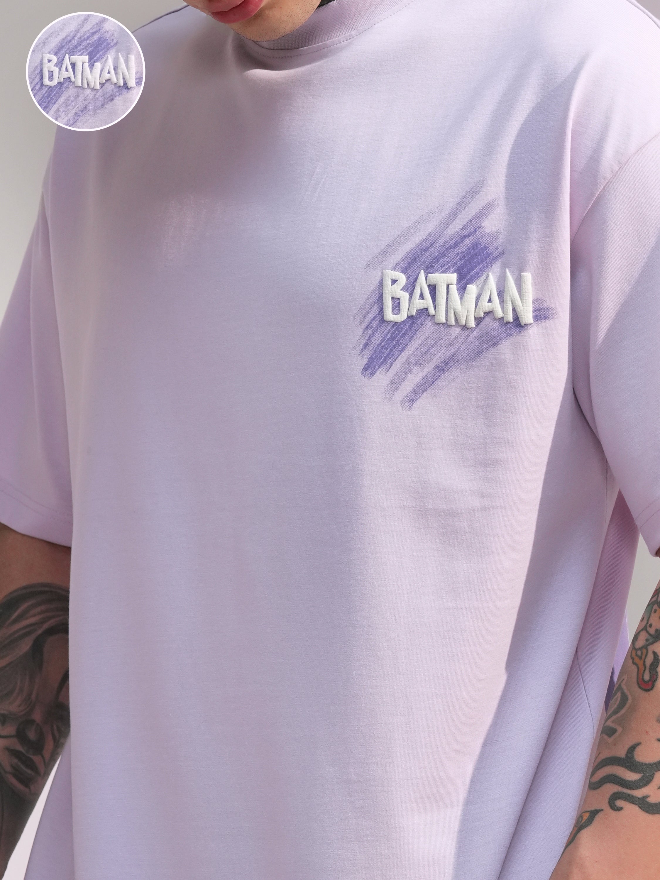 DC By Highlander Men Mauve Batman Printed Round Neck Oversized Fit T-Shirt - Mauve - Image 5