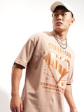 DC By Highlander Men Tan Superman Printed Round Neck Oversized Fit T-Shirt - Tan - Image 1