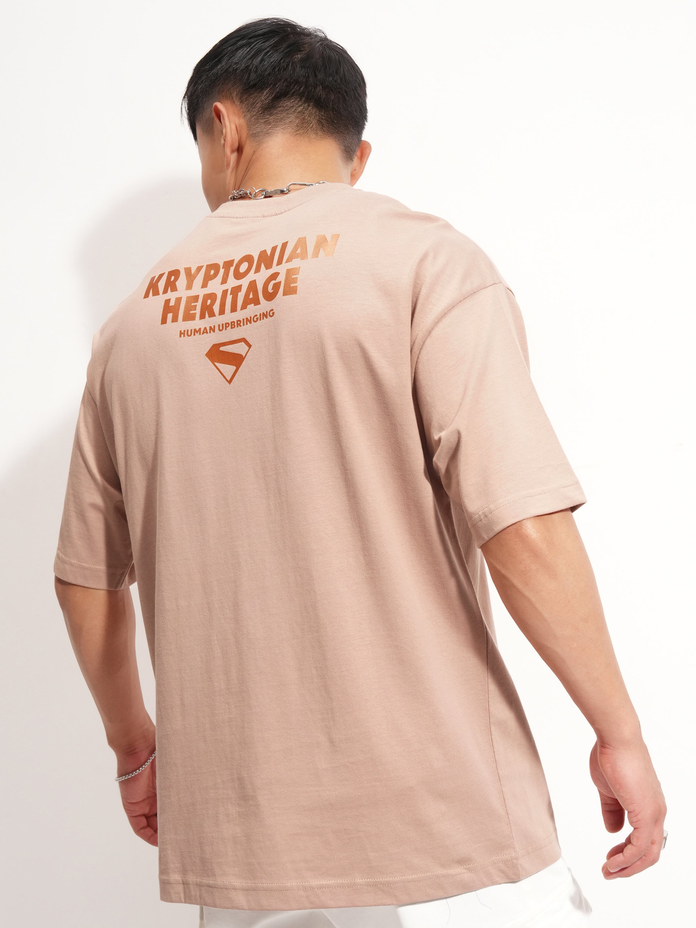 DC By Highlander Men Tan Superman Printed Round Neck Oversized Fit T-Shirt - Tan - Image 3