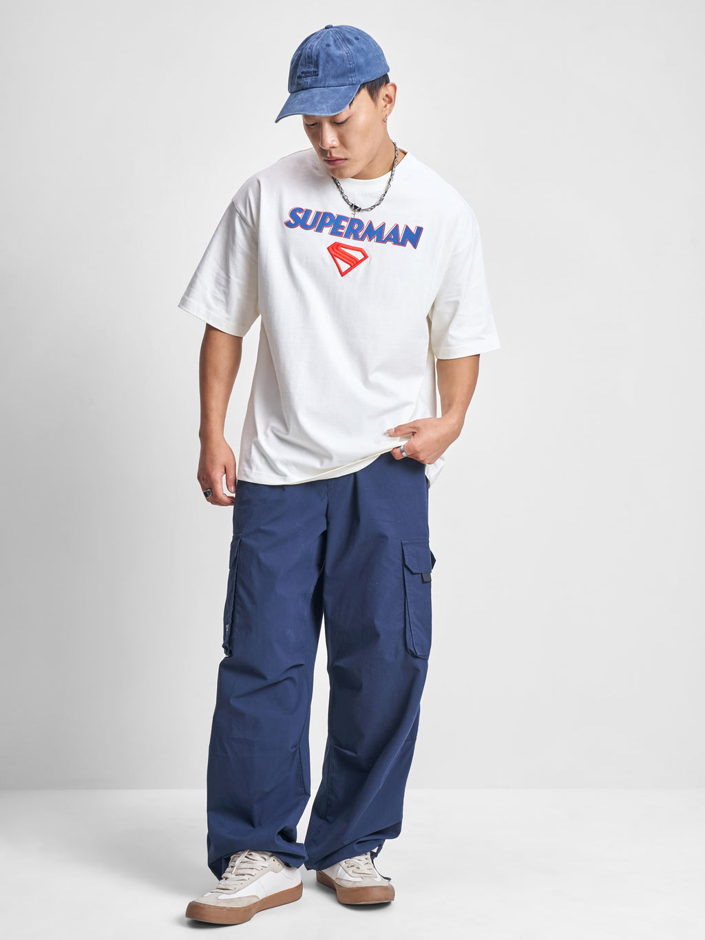 DC By Highlander Men Off White Superman Printed Round Neck Oversized Fit T-Shirt - Off White - Image 2