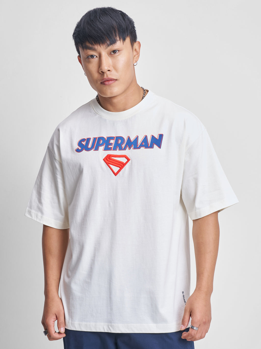 DC By Highlander Men Off White Superman Printed Round Neck Oversized Fit T-Shirt - Off White - Image 3