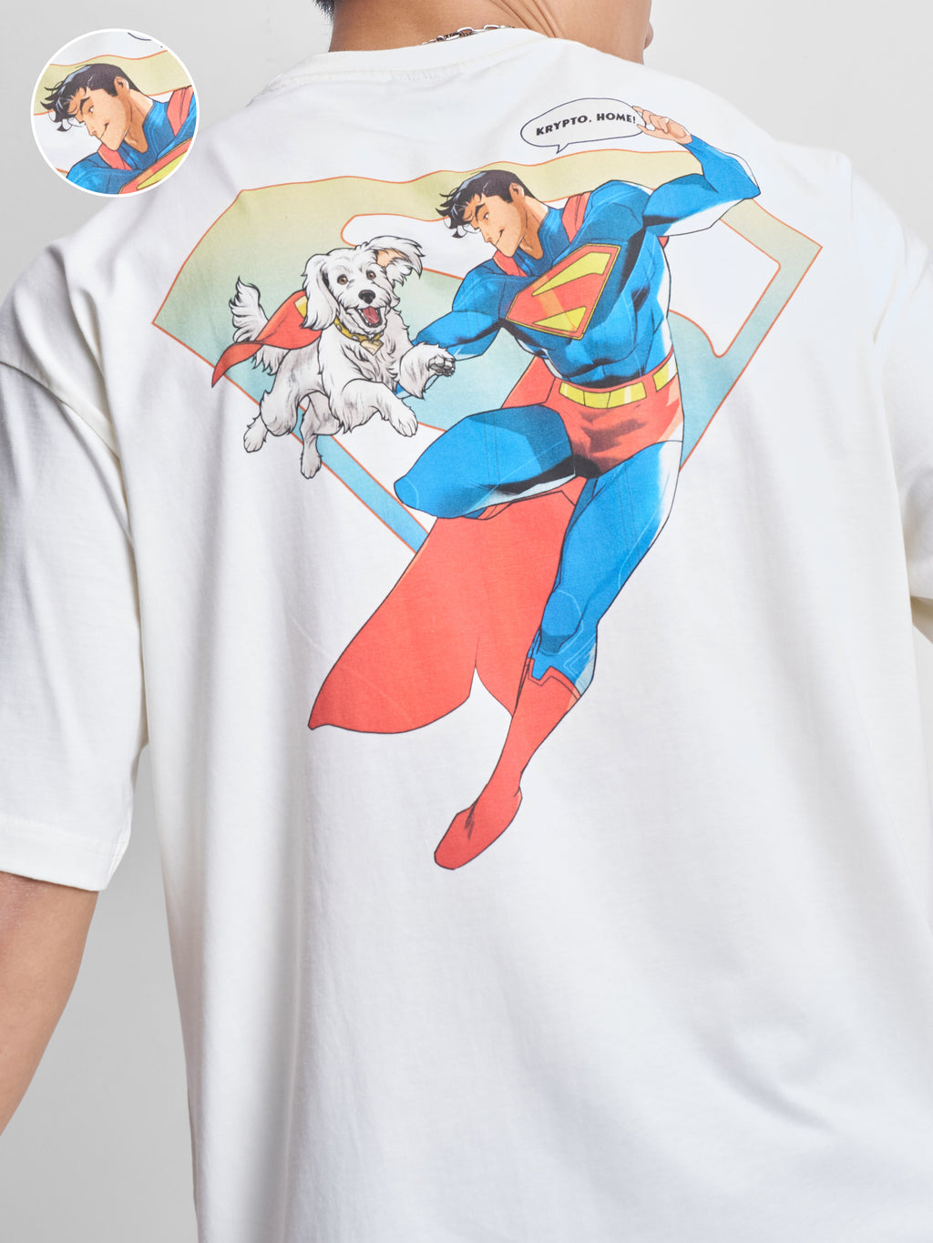 DC By Highlander Men Off White Superman Printed Round Neck Oversized Fit T-Shirt - Off White - Image 5