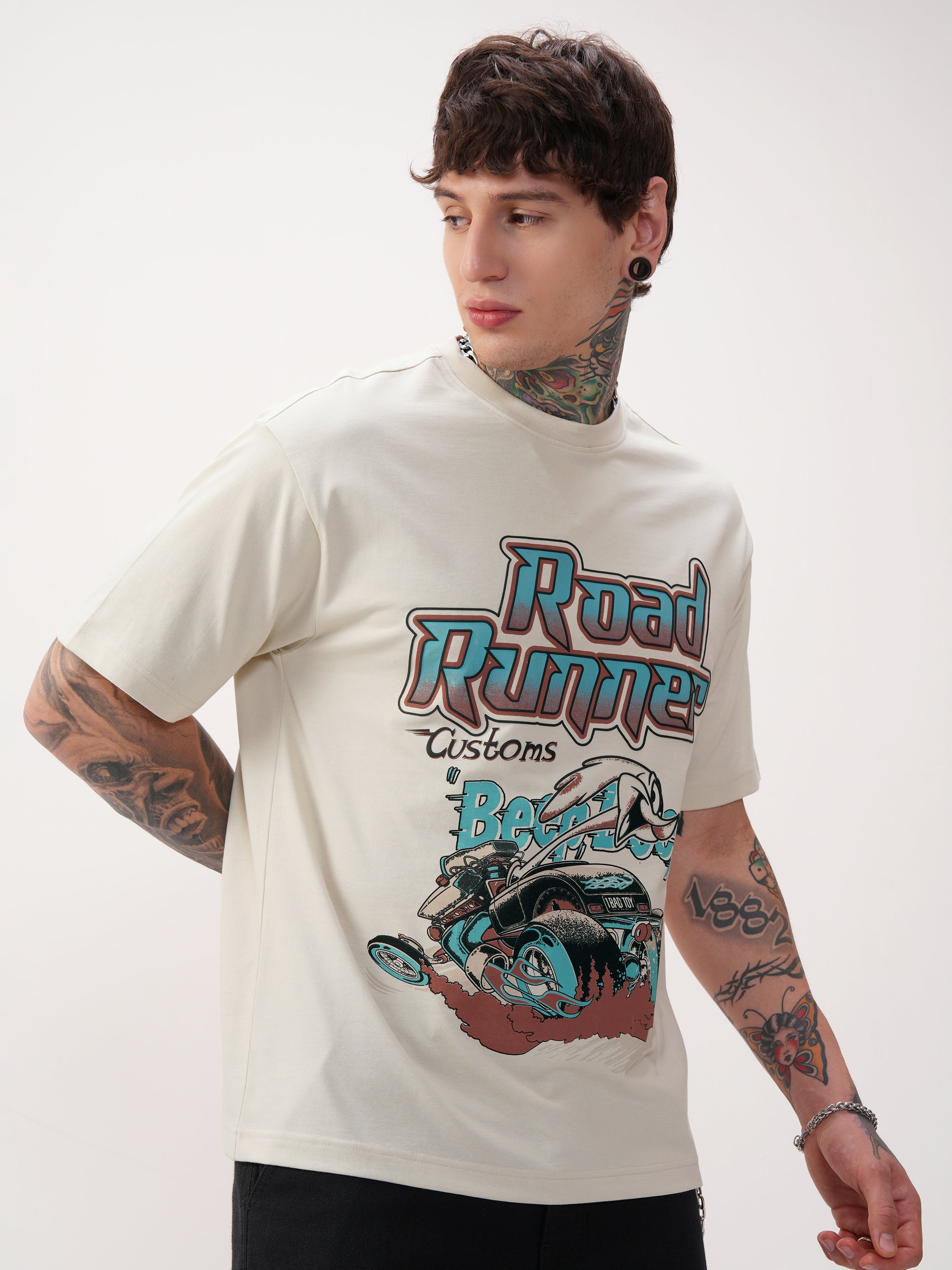 WB By Highlander Men Cream Looney Tunes Printed Round Neck Oversized Fit T-Shirt - Cream - Image 6