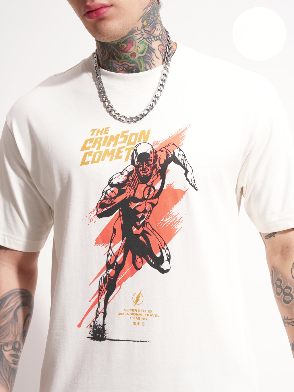 DC By Highlander Men White Flash Printed Round Neck T-Shirt - White - Image 5