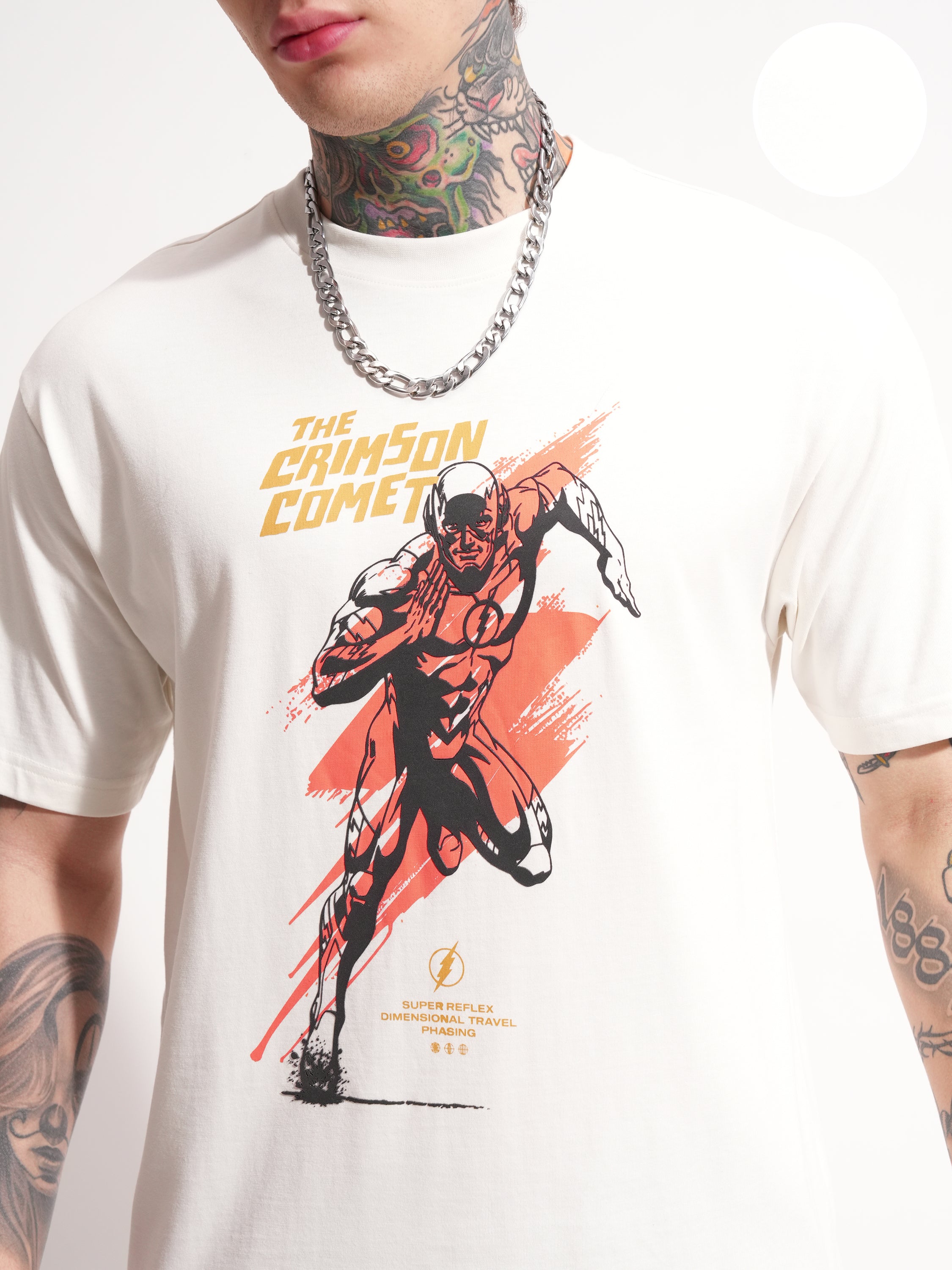 DC By Highlander Men White Flash Printed Round Neck T-Shirt - White - Image 5