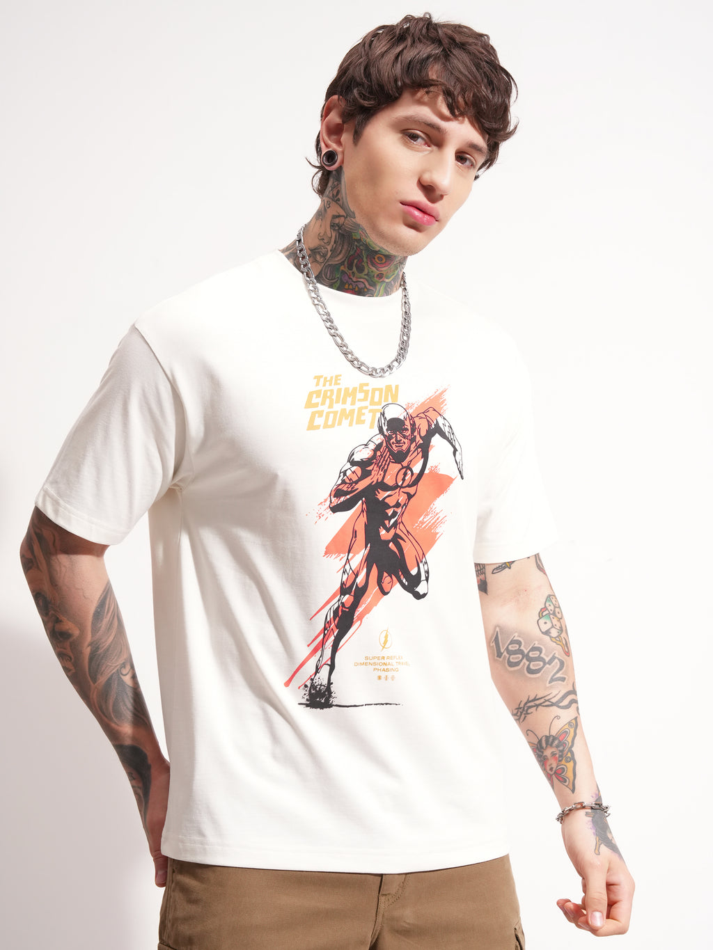 DC By Highlander Men White Flash Printed Round Neck T-Shirt - White - Image 6