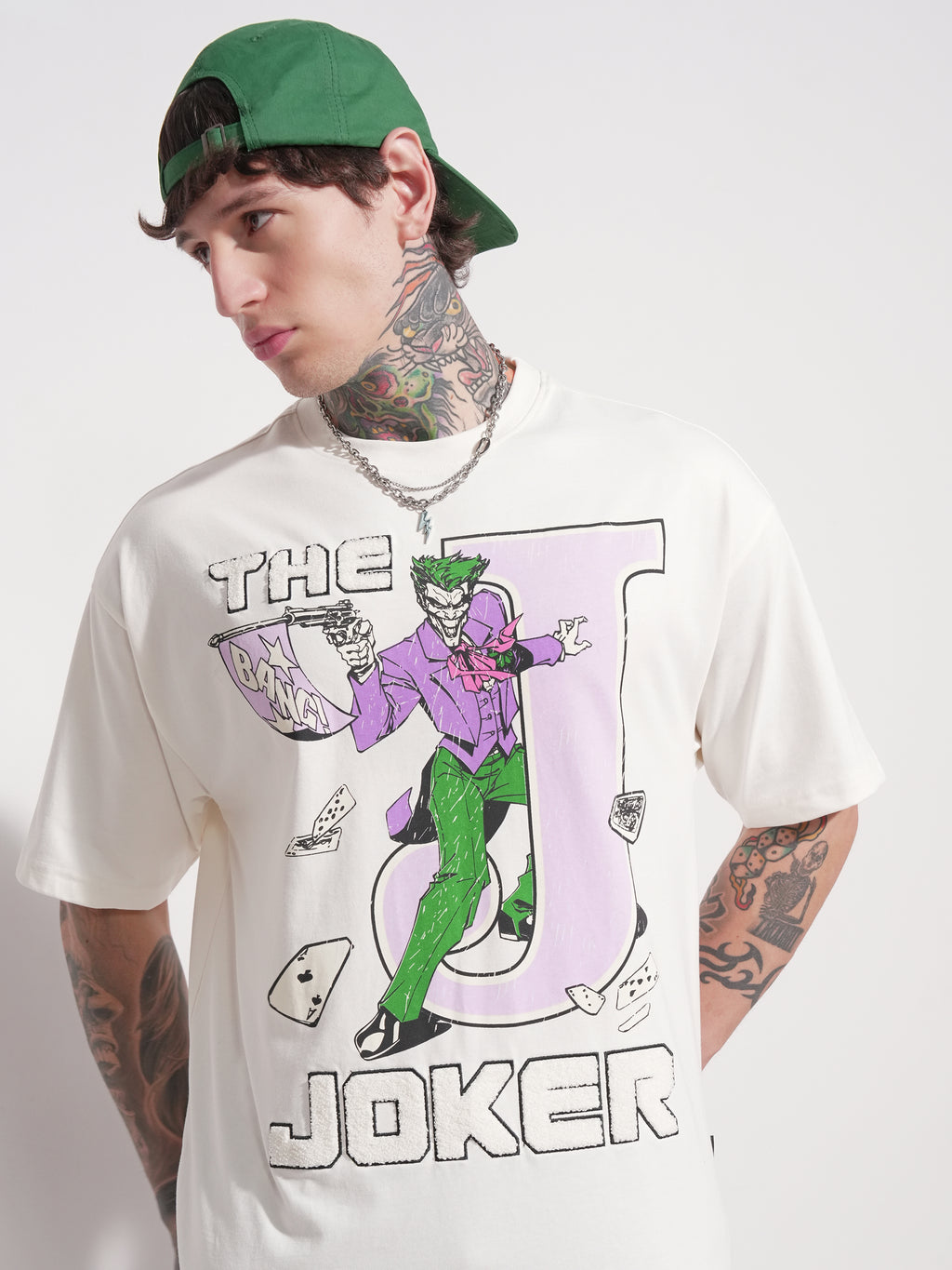 DC By Highlander Men White Batman Printed Round Neck Oversized Fit T-Shirt - White - Image 1